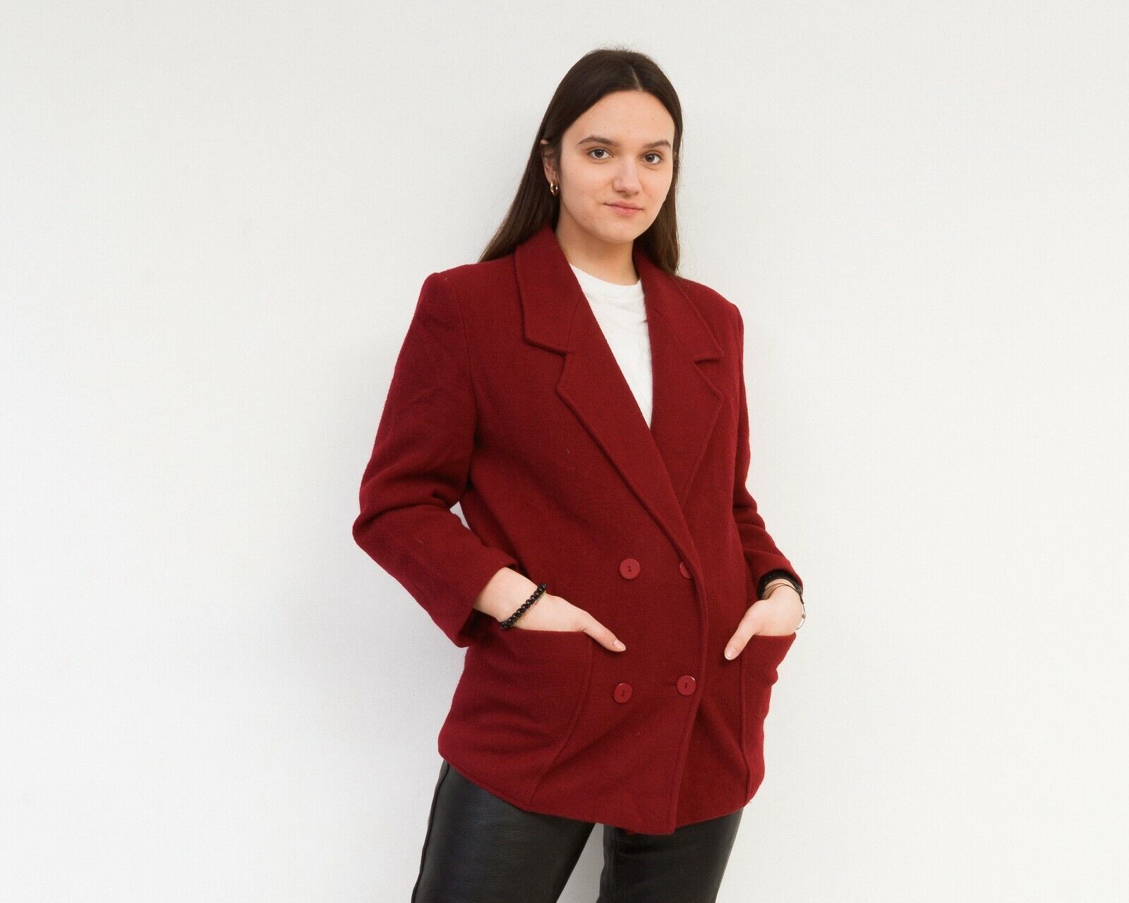 Other × Vintage Women's Wool Blazer Jacket Coat Double Breasted Chic Office Size M / US 6-8 / IT 42-44 - 2 Thumbnail