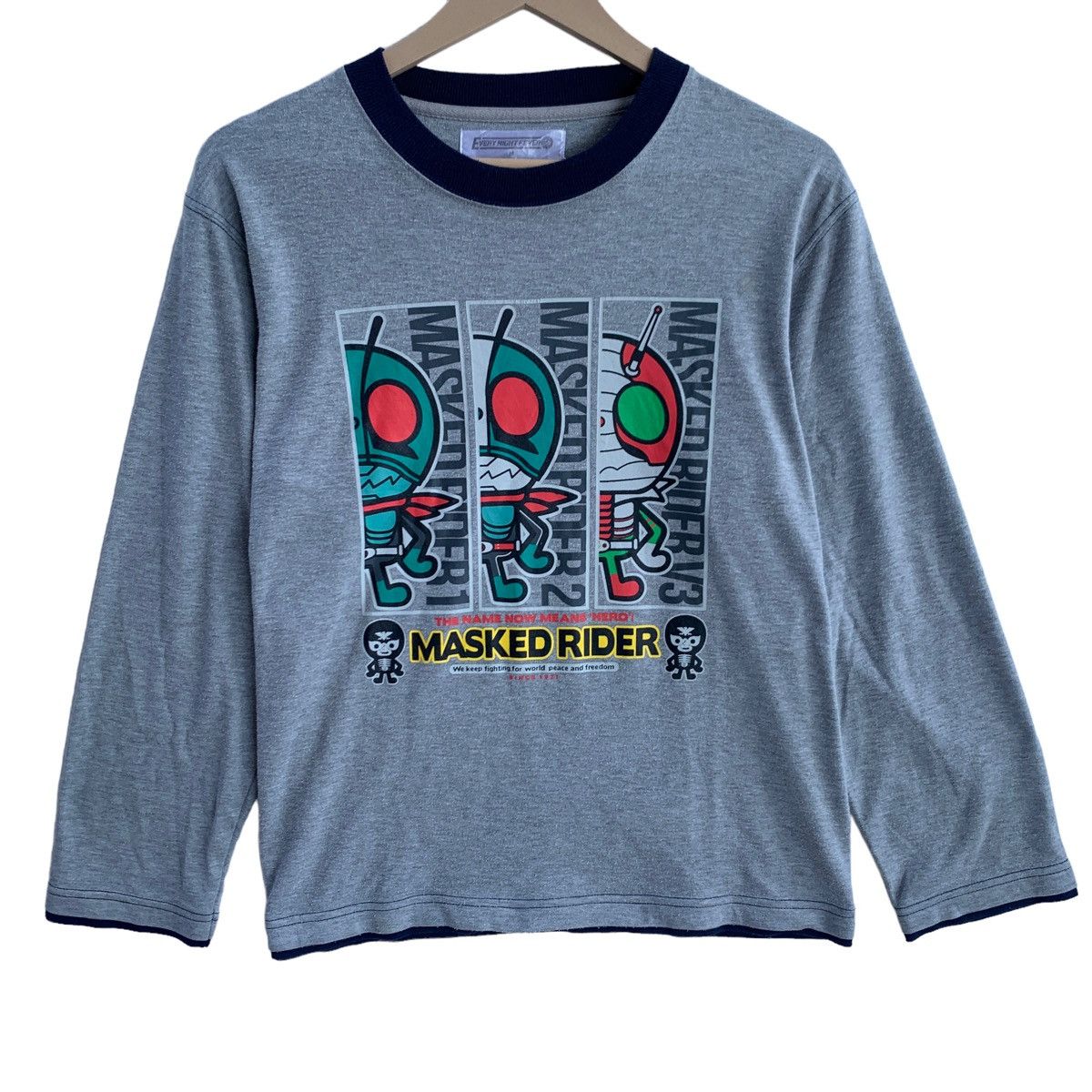 image of Anima x Cartoon Network Ishimori X Masked Rider Superhero Tshirt Tee Every Night in Grey (Size Smal