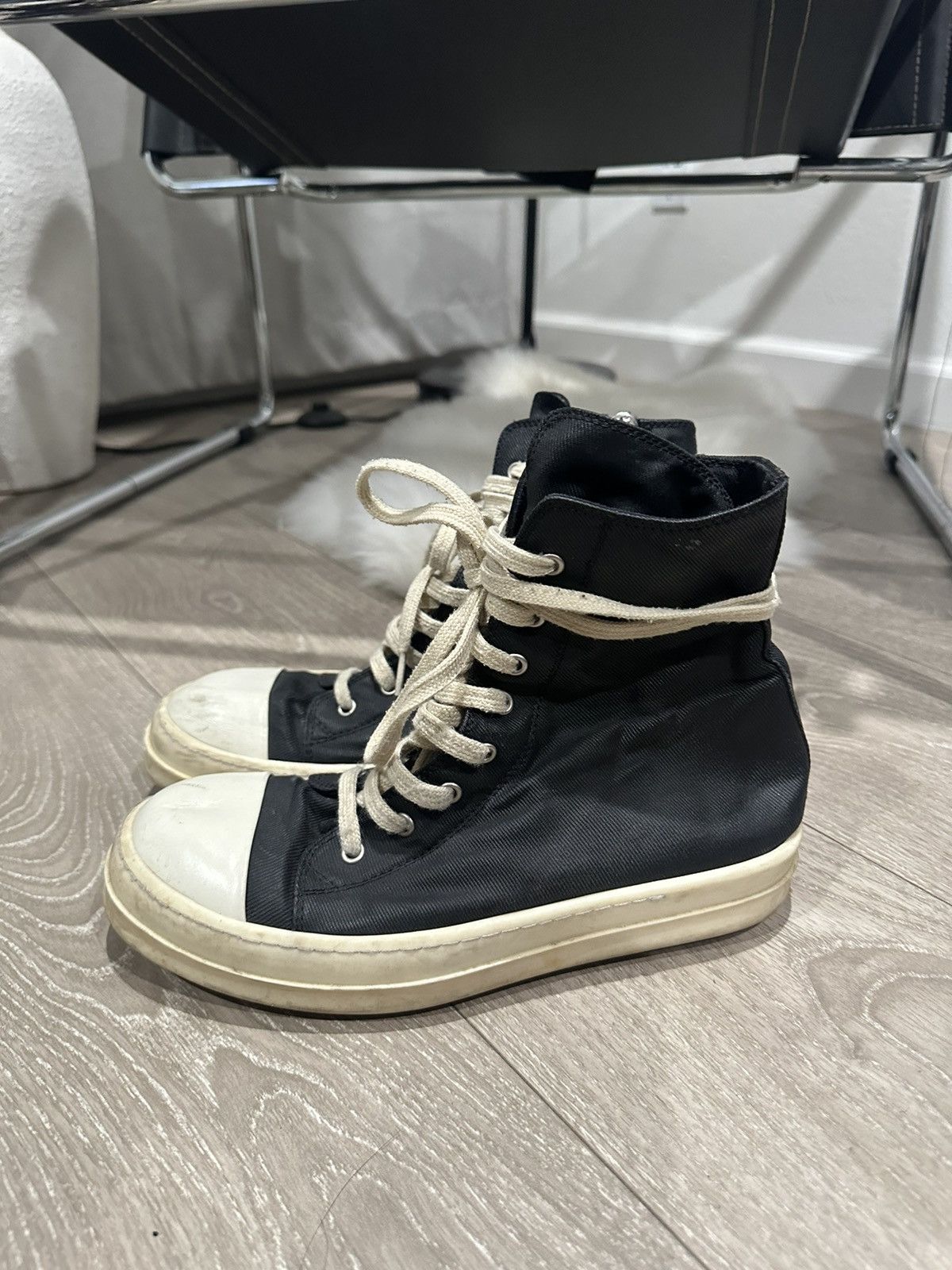 Rick Owens Waxed Canvas Ramone Hightop Sneakers 42 | Grailed