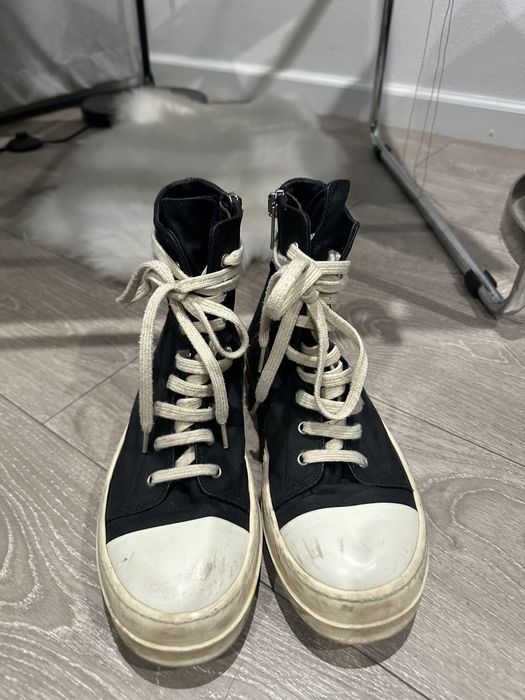 Rick Owens Waxed Canvas Ramone Hightop Sneakers 42 | Grailed