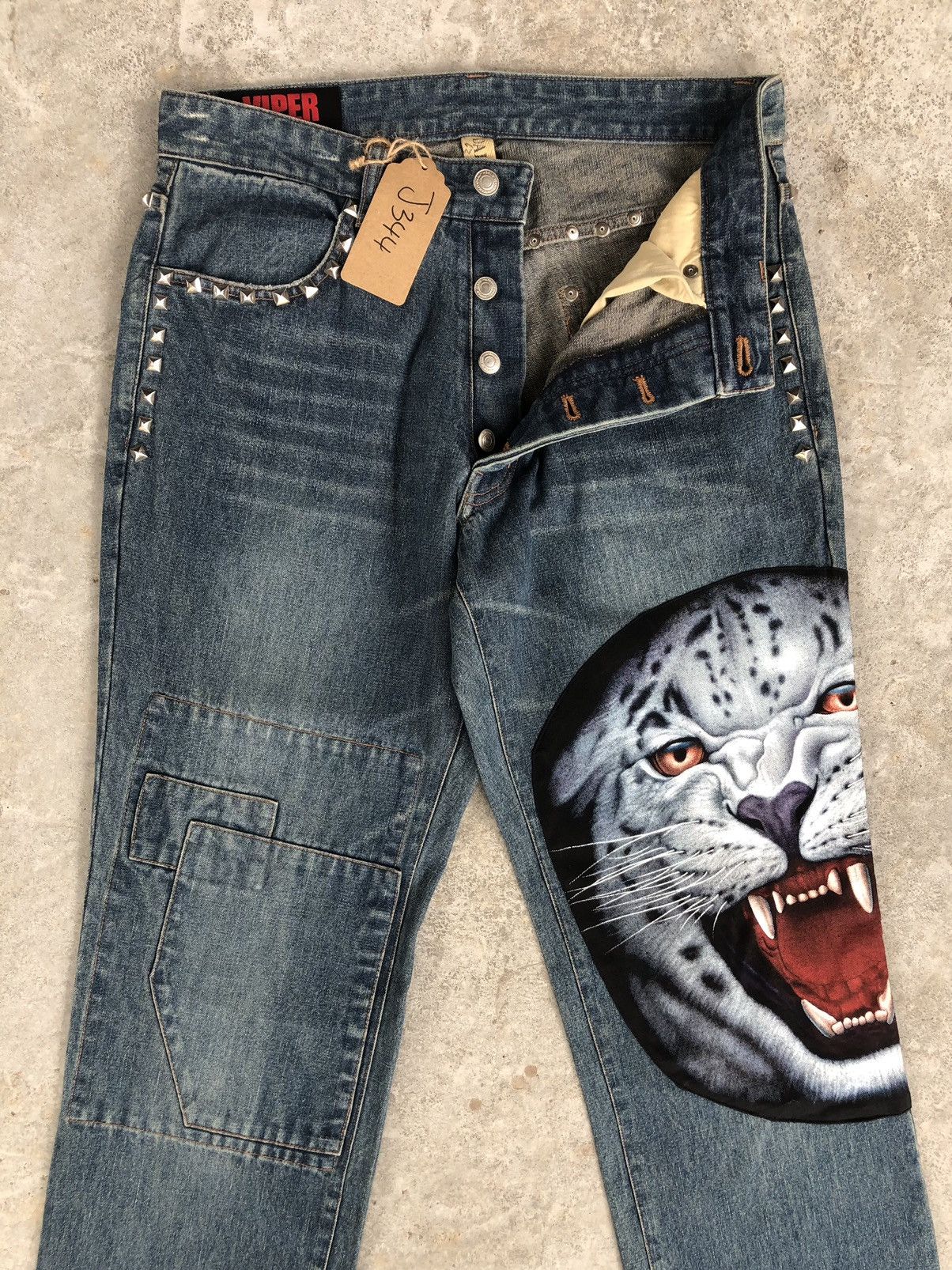 Japanese Brand Japanese Daily Patchwork Embroidered Jeans Punk Style Size US 33 - 5 Thumbnail