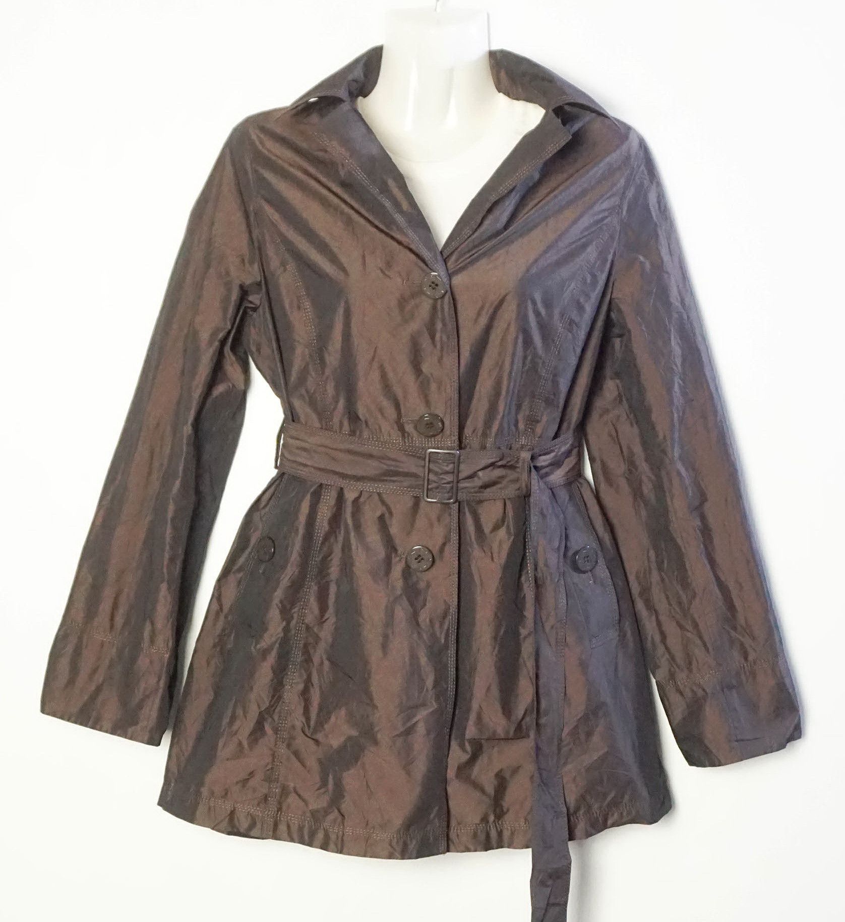 Japanese Brand × Vintage Dark Brown Waist-belt Button-Up Superlight Shining Jacket Size S / US 4 / IT 40 - 1 Thumbnail