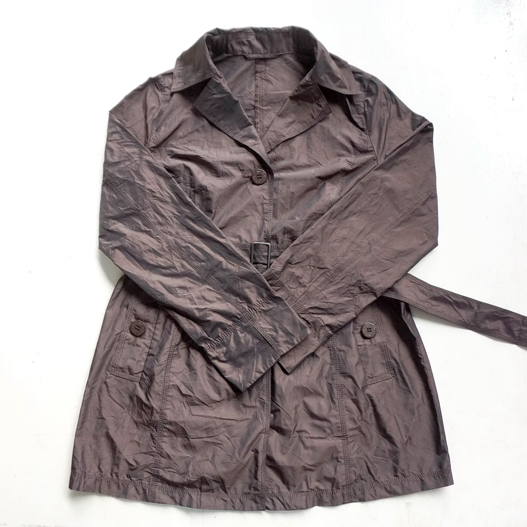 Japanese Brand × Vintage Dark Brown Waist-belt Button-Up Superlight Shining Jacket Size S / US 4 / IT 40 - 3 Thumbnail