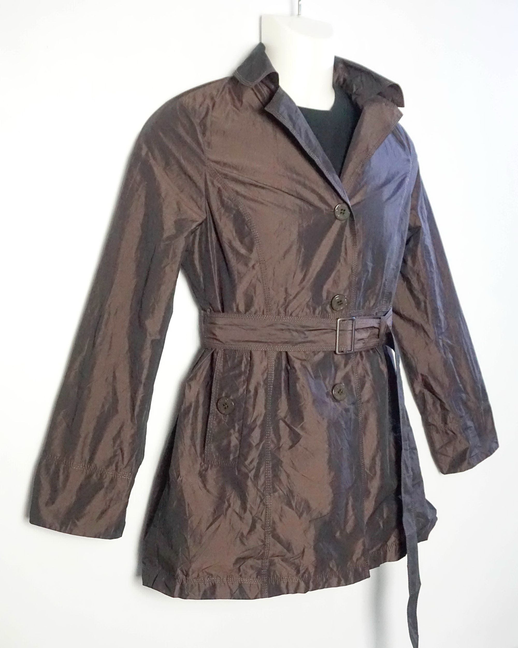 Japanese Brand × Vintage Dark Brown Waist-belt Button-Up Superlight Shining Jacket Size S / US 4 / IT 40 - 14 Thumbnail