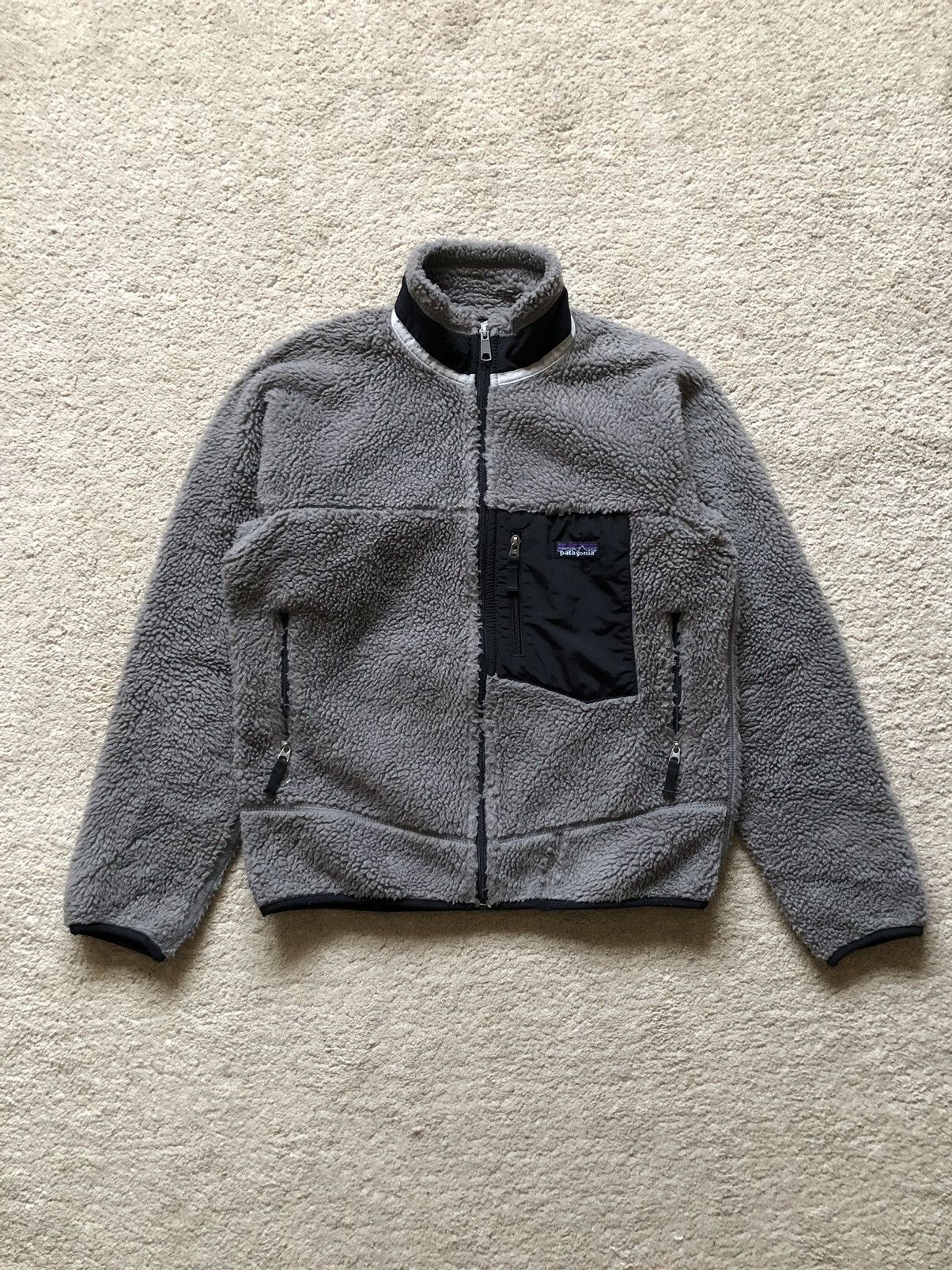 Pre-owned Patagonia X Vintage 2000s Patagonia Retro-x Deep Pile Fleece Jacket In Grey/black