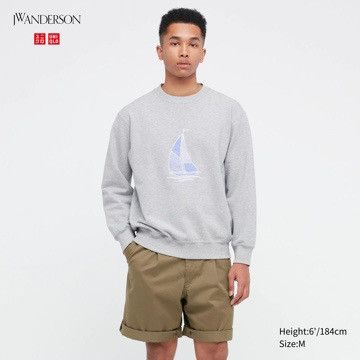 JW Anderson × Uniqlo Medium Patchwork Boat Crewneck Long Sleeve Gray Striped Size US M / EU 48-50 / 2 - 7 Thumbnail
