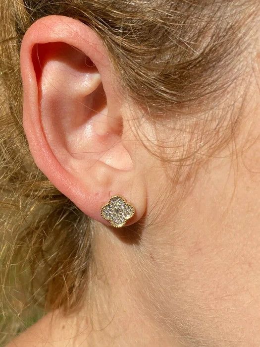 Other 14k Gold Over Real Solid Silver Earrings Clover Flower Size ONE SIZE - 4 Thumbnail