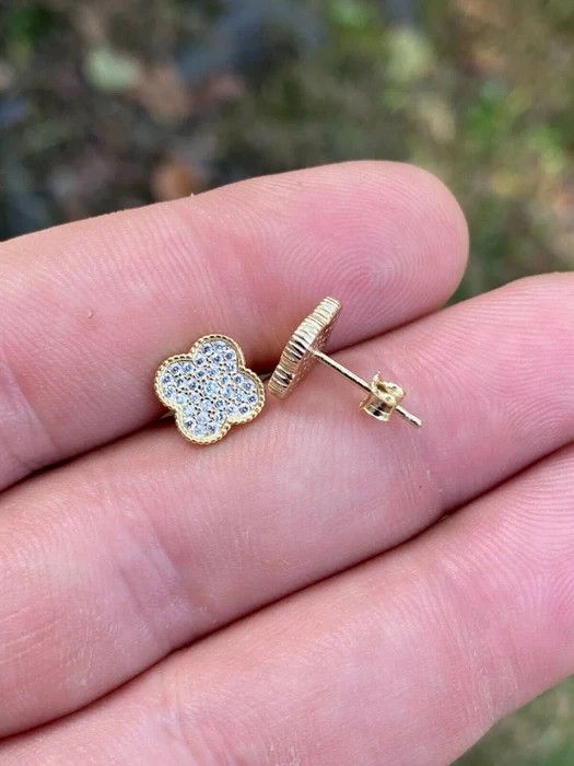 Other 14k Gold Over Real Solid Silver Earrings Clover Flower Size ONE SIZE - 10 Thumbnail