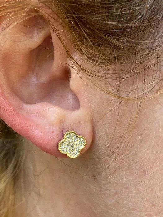 Other 14k Gold Over Real Solid Silver Earrings Clover Flower Size ONE SIZE - 2 Thumbnail