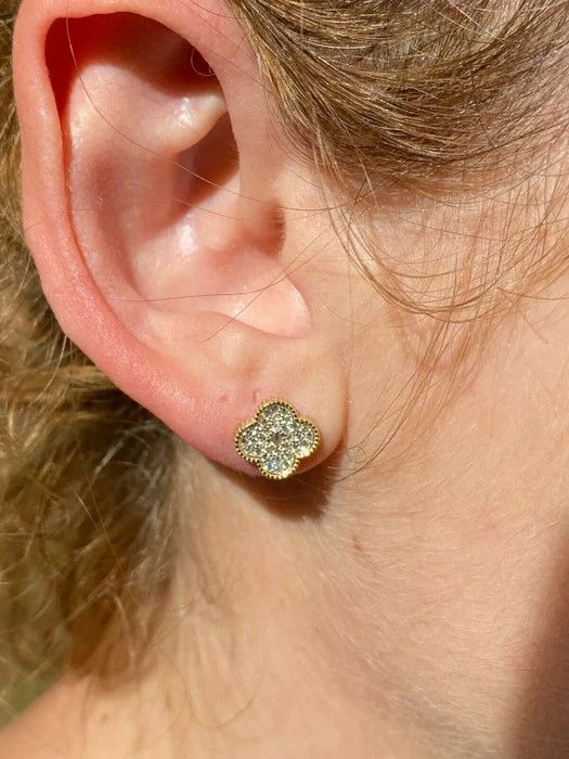 Other 14k Gold Over Real Solid Silver Earrings Clover Flower Size ONE SIZE - 8 Thumbnail