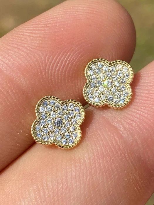 Other 14k Gold Over Real Solid Silver Earrings Clover Flower Size ONE SIZE - 1 Thumbnail