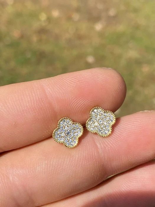 Other 14k Gold Over Real Solid Silver Earrings Clover Flower Size ONE SIZE - 7 Thumbnail