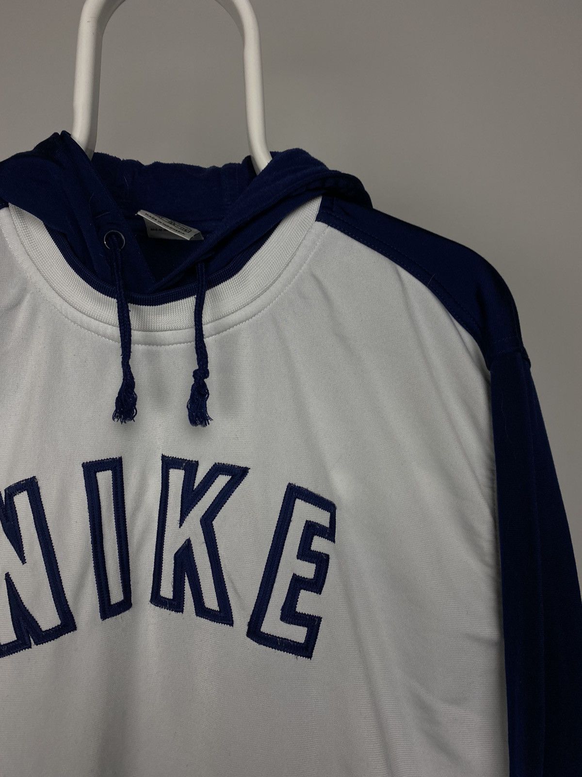 Nike × Vintage Vintage Nike spell out Hoodie white navy sweatshirt 90s Size US M / EU 48-50 / 2 - 2 Thumbnail