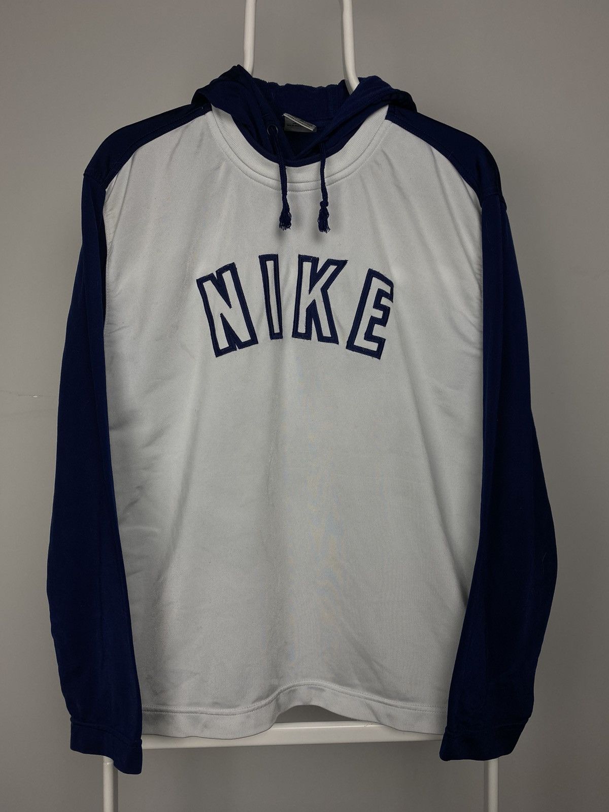 Nike × Vintage Vintage Nike spell out Hoodie white navy sweatshirt 90s Size US M / EU 48-50 / 2 - 1 Thumbnail