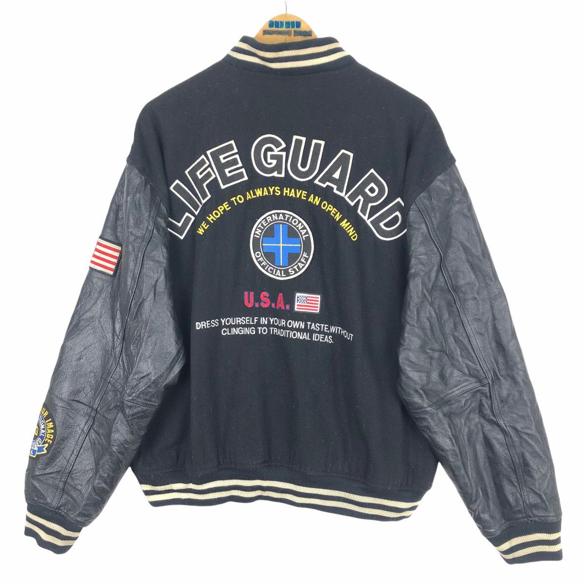 Leather Vintage 90s International Lifeguard USA Wool Varsity Jacket Size US L / EU 52-54 / 3 - 15 Thumbnail