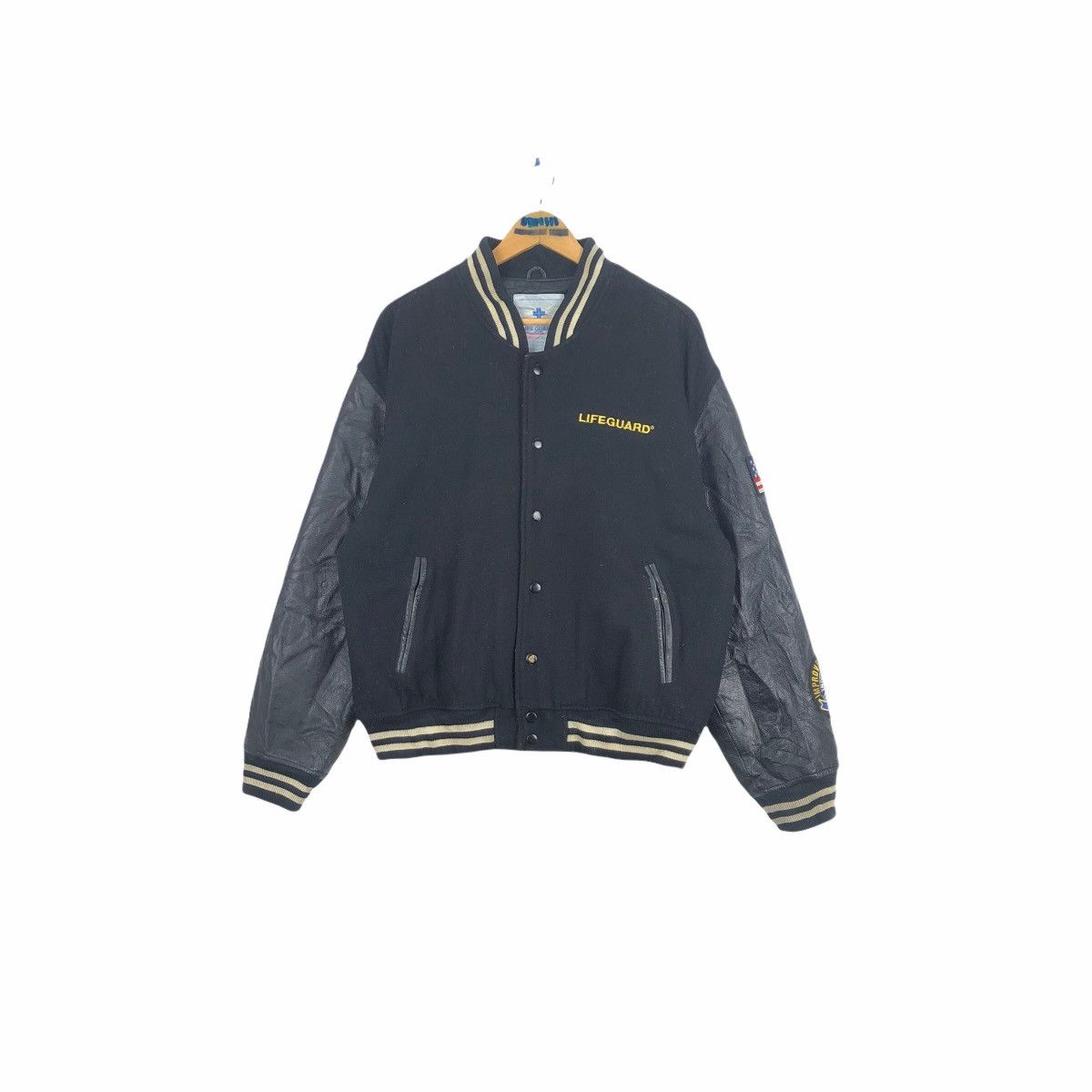 Leather Vintage 90s International Lifeguard USA Wool Varsity Jacket Size US L / EU 52-54 / 3 - 3 Thumbnail