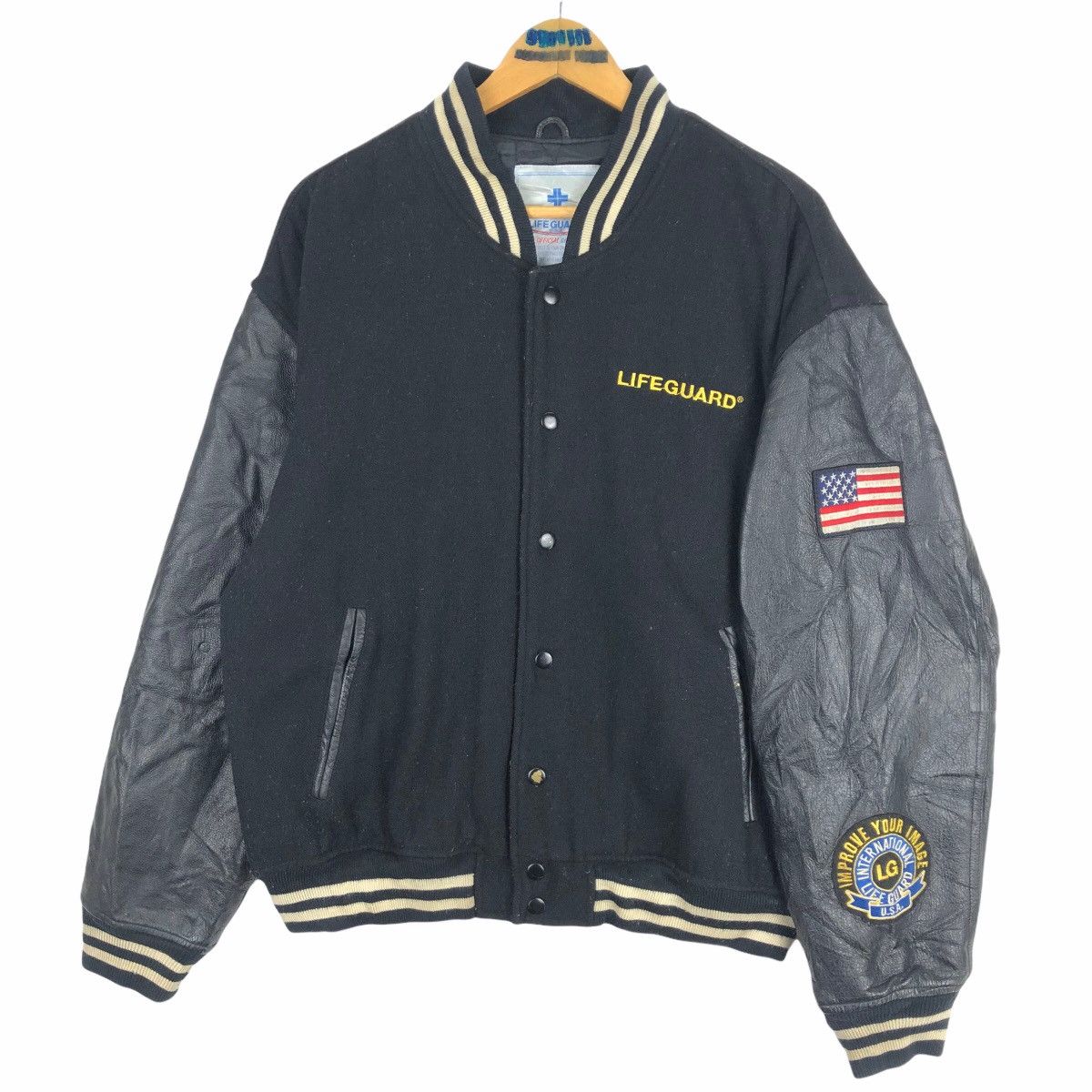 Leather Vintage 90s International Lifeguard USA Wool Varsity Jacket Size US L / EU 52-54 / 3 - 9 Thumbnail