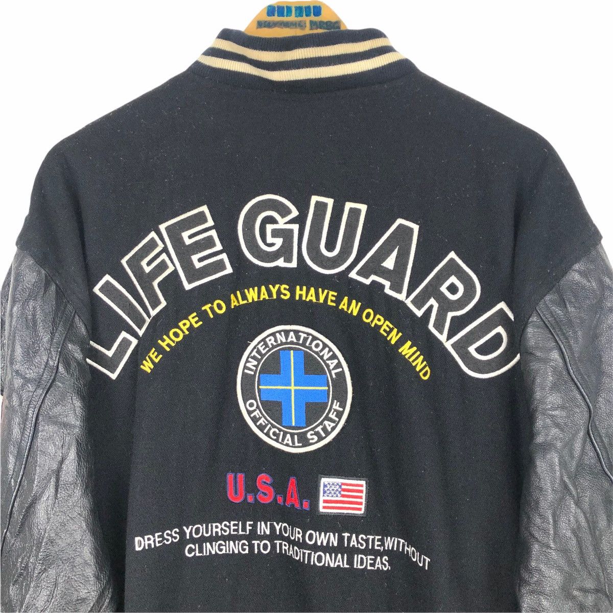 Leather Vintage 90s International Lifeguard USA Wool Varsity Jacket Size US L / EU 52-54 / 3 - 16 Thumbnail