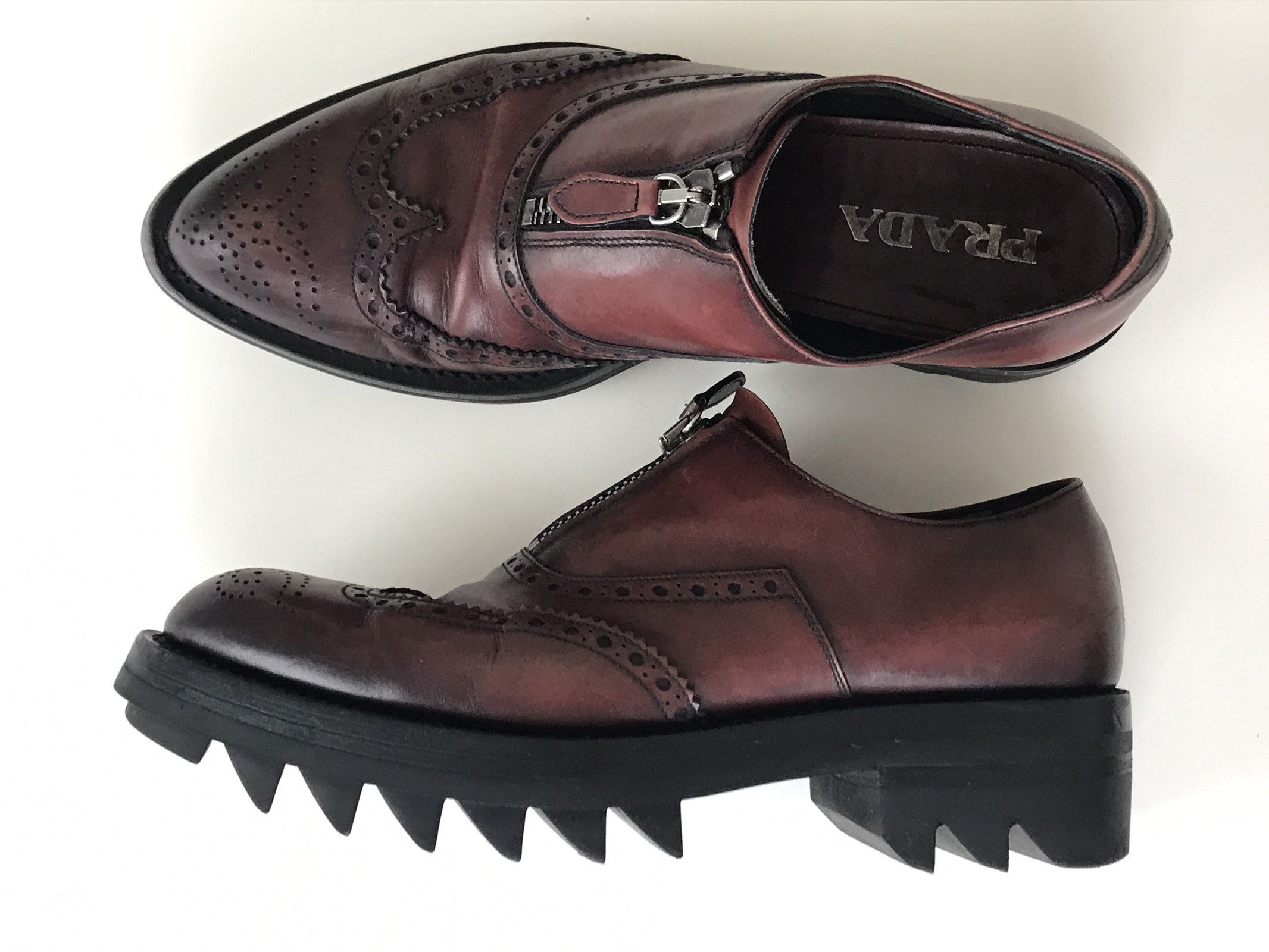 Prada FW 2013 Runway Lug-Sole Zip Wing-Tip, Brown, 7UK | Grailed