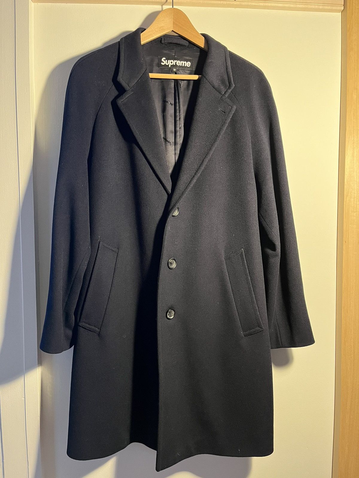 Supreme Supreme Loro Piana Wool Overcoat FW15 Dark Navy | Grailed