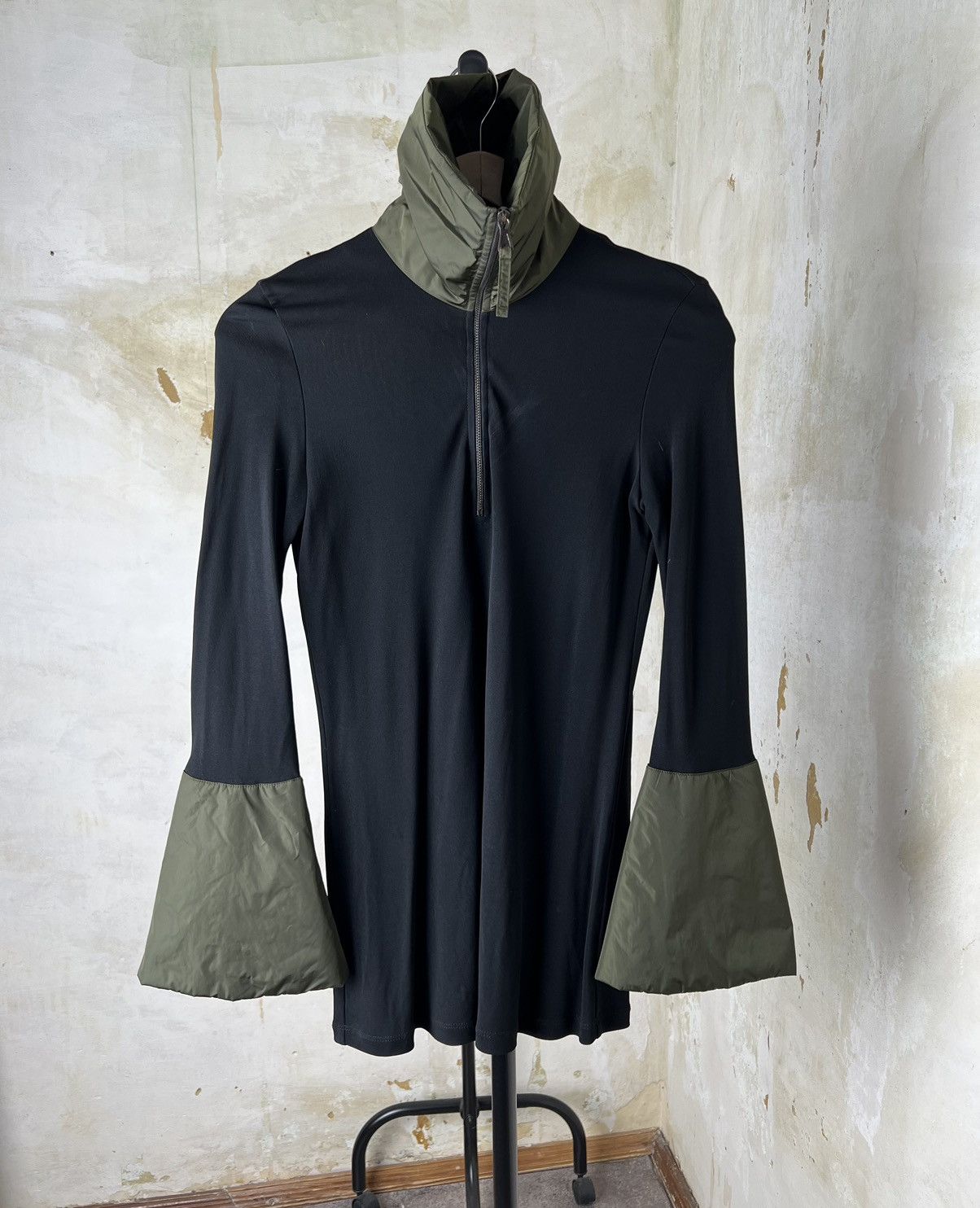 image of Jean Paul Gaultier Archive High Neck Long Sleeve Blouse in Black Green, Women's (Size Large)
