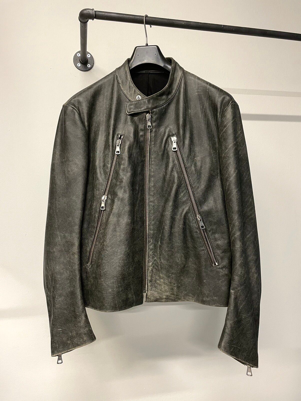 Maison Margiela 2002 5 zip distressed faded leather jacket archive ...