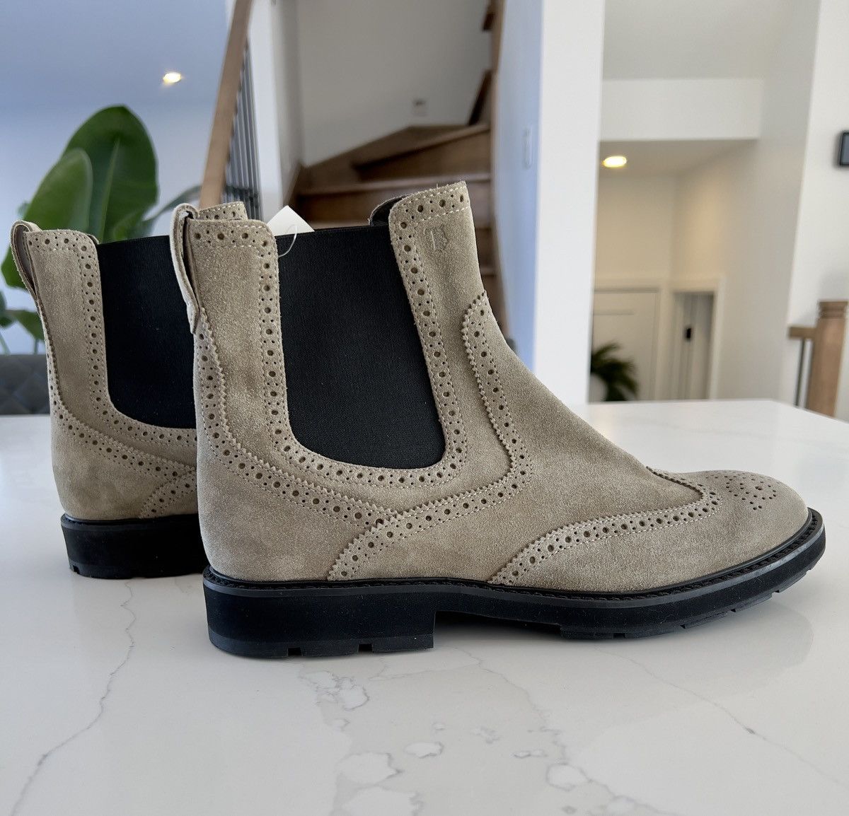 New in Box TODS Brown Suede Chelsea Boots with Semi Lug Sole