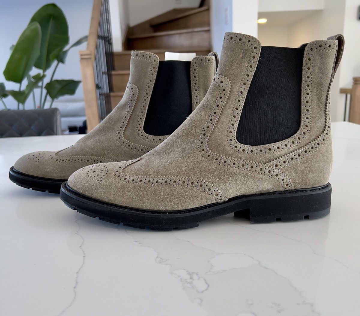 New in Box TODS Brown Suede Chelsea Boots with Semi Lug Sole