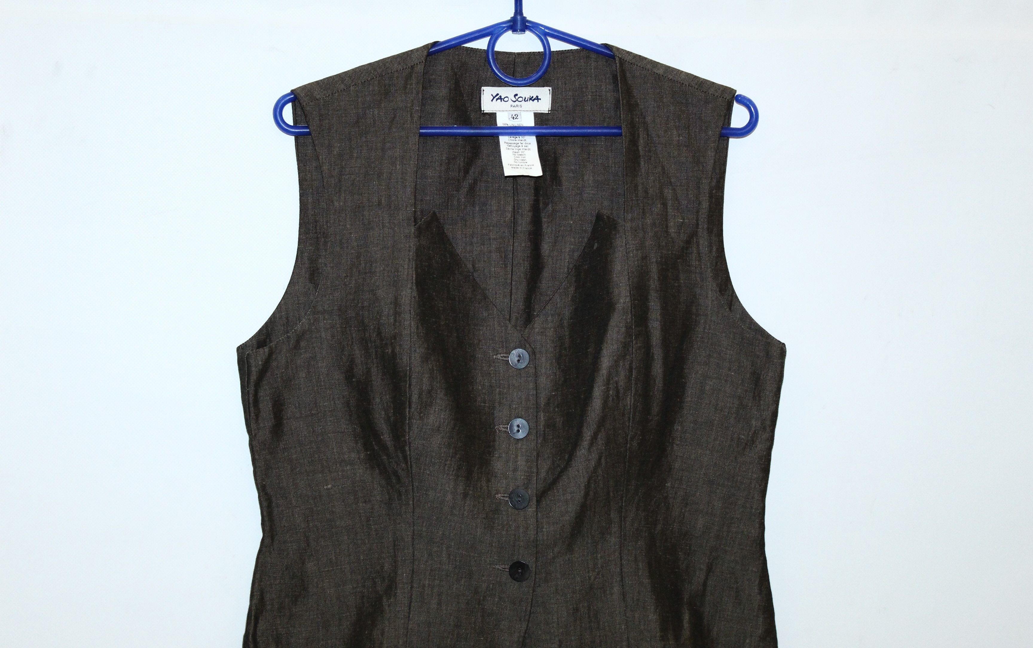Japanese Brand 💥 RARE 💥 Yao Souka Paris Linen Viscose Blend Waistcoat Size M / US 6-8 / IT 42-44 - 3 Thumbnail