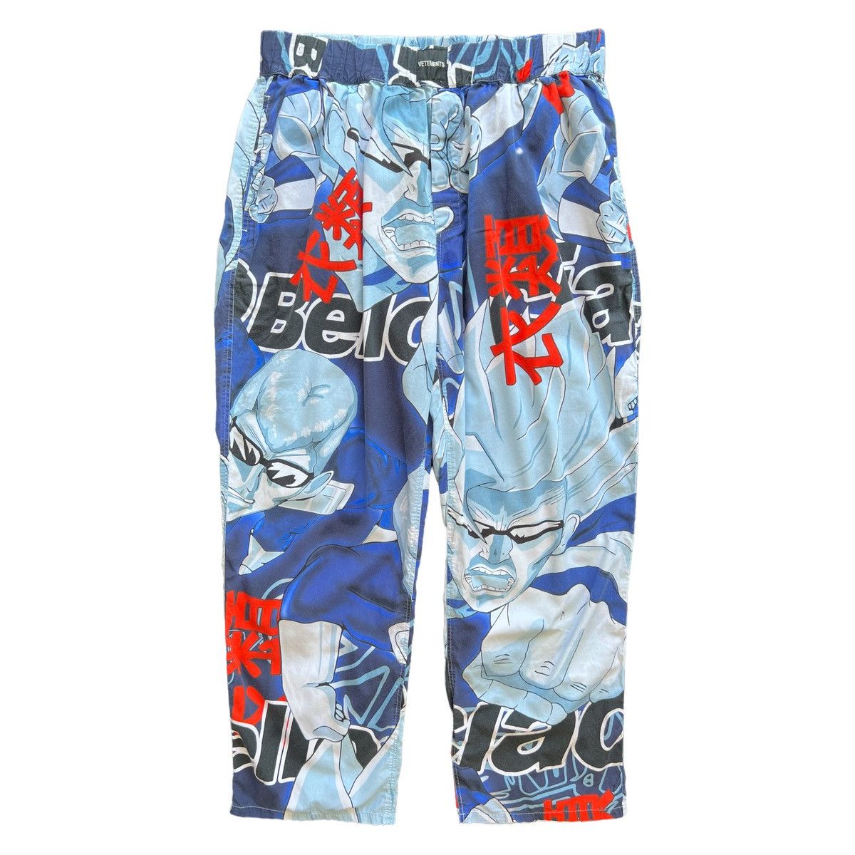 image of Aw 2019 Vetements Anime Printed Wide Leg Trousers in Blue, Men's (Size 34)
