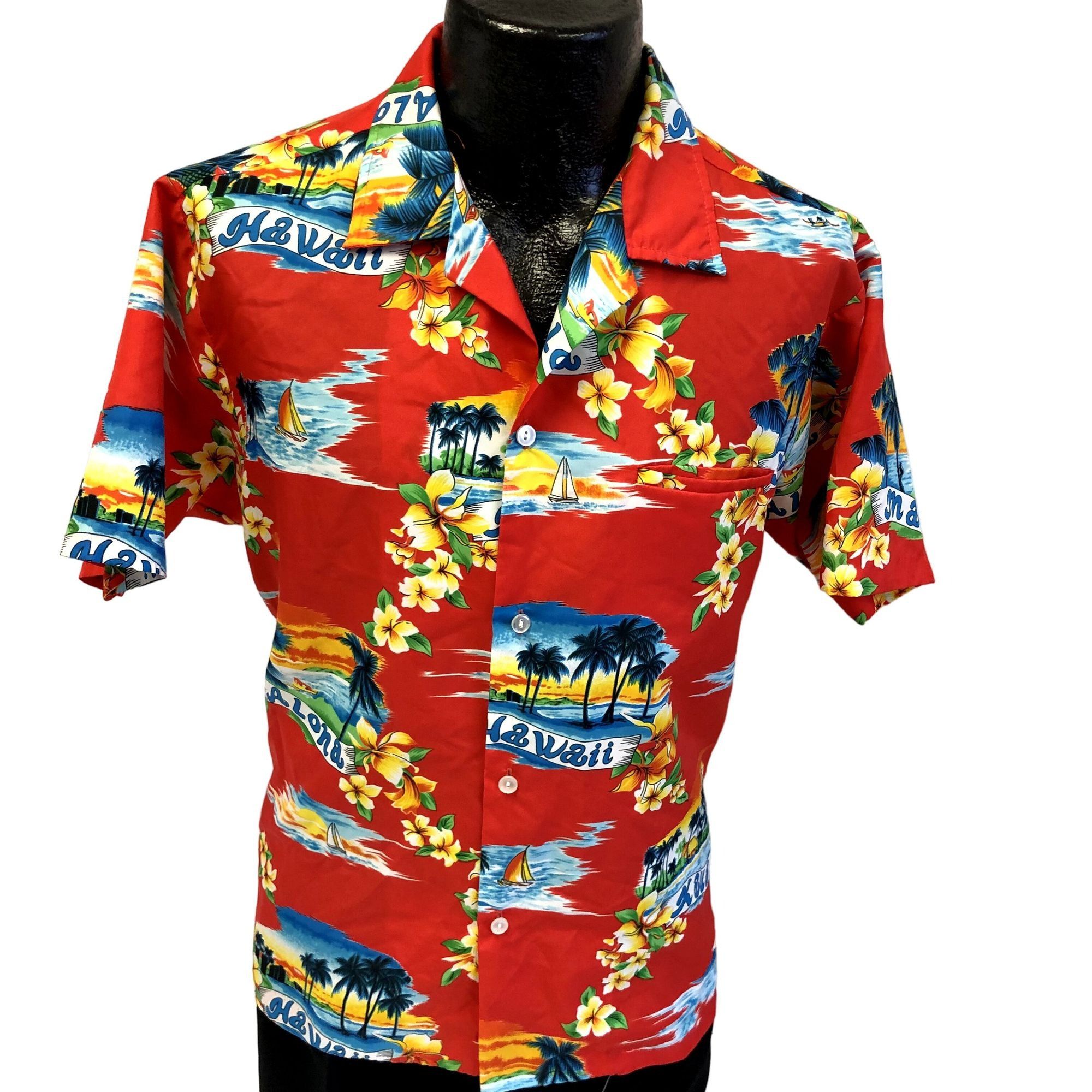Vtg 60's Red FLORAL Kauai Hawaii Island Hawaiian Aloha Shirt