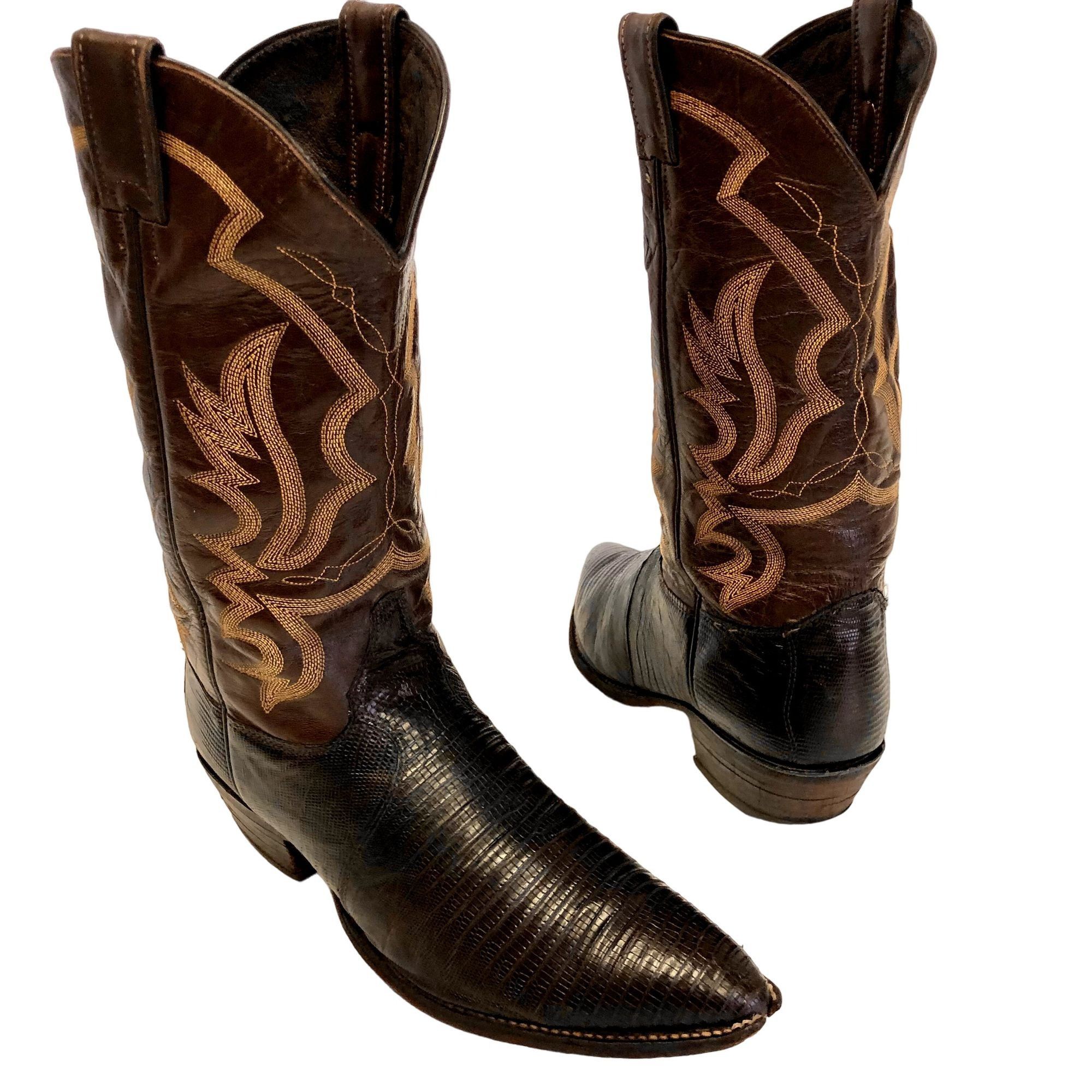 RARE Vintage Tecovas Justin Cowboy Boots Gray Lizard Skin 
