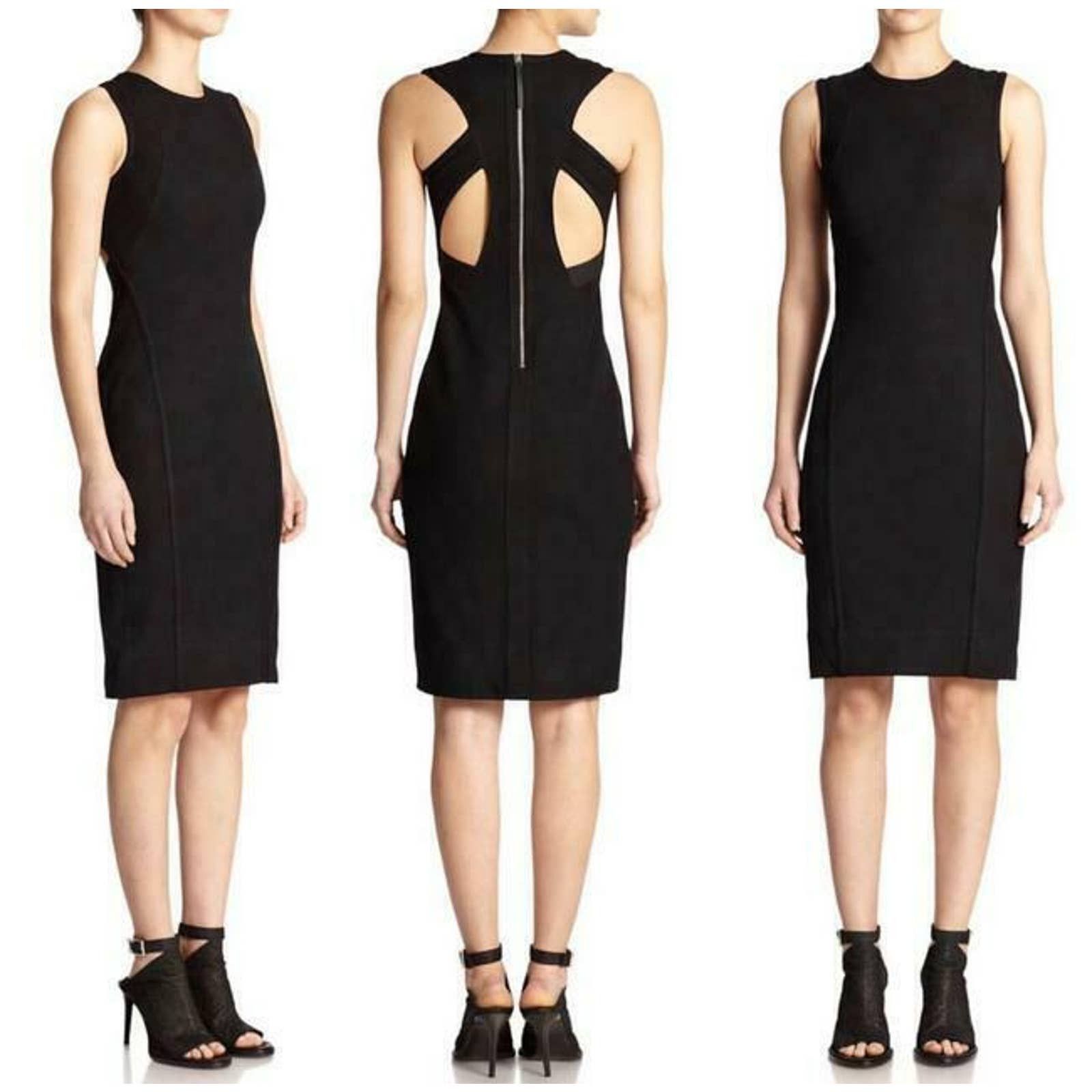 HELMUT LANG Womens Black Tie Ribbed Sleeveless Square Neck Midi Wear To Work Body Con Dress main image 1