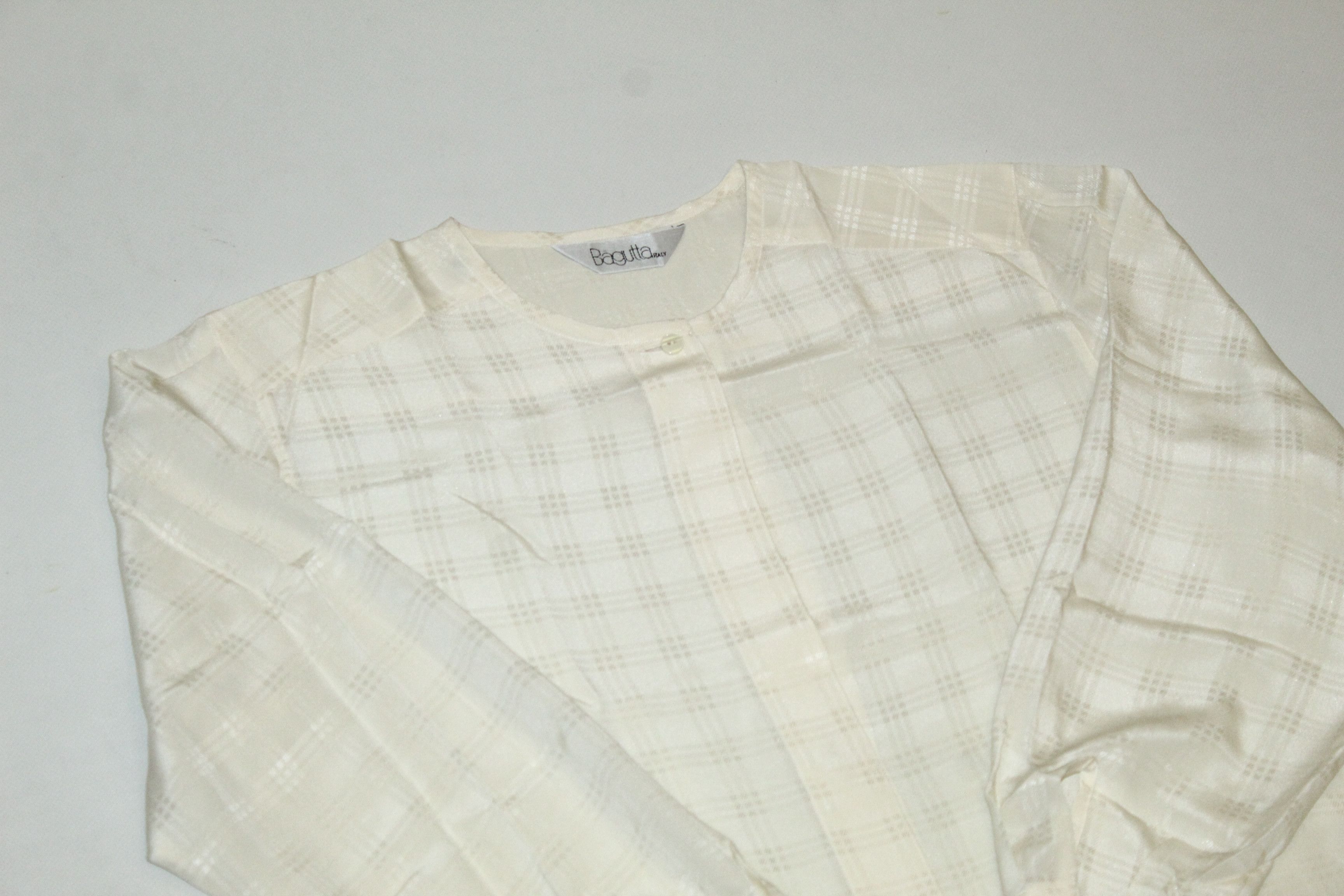 Furla Bagutta Italy Ivory Checkered Drop neck Silk Blouse Size L / US 10 / IT 46 - 3 Thumbnail