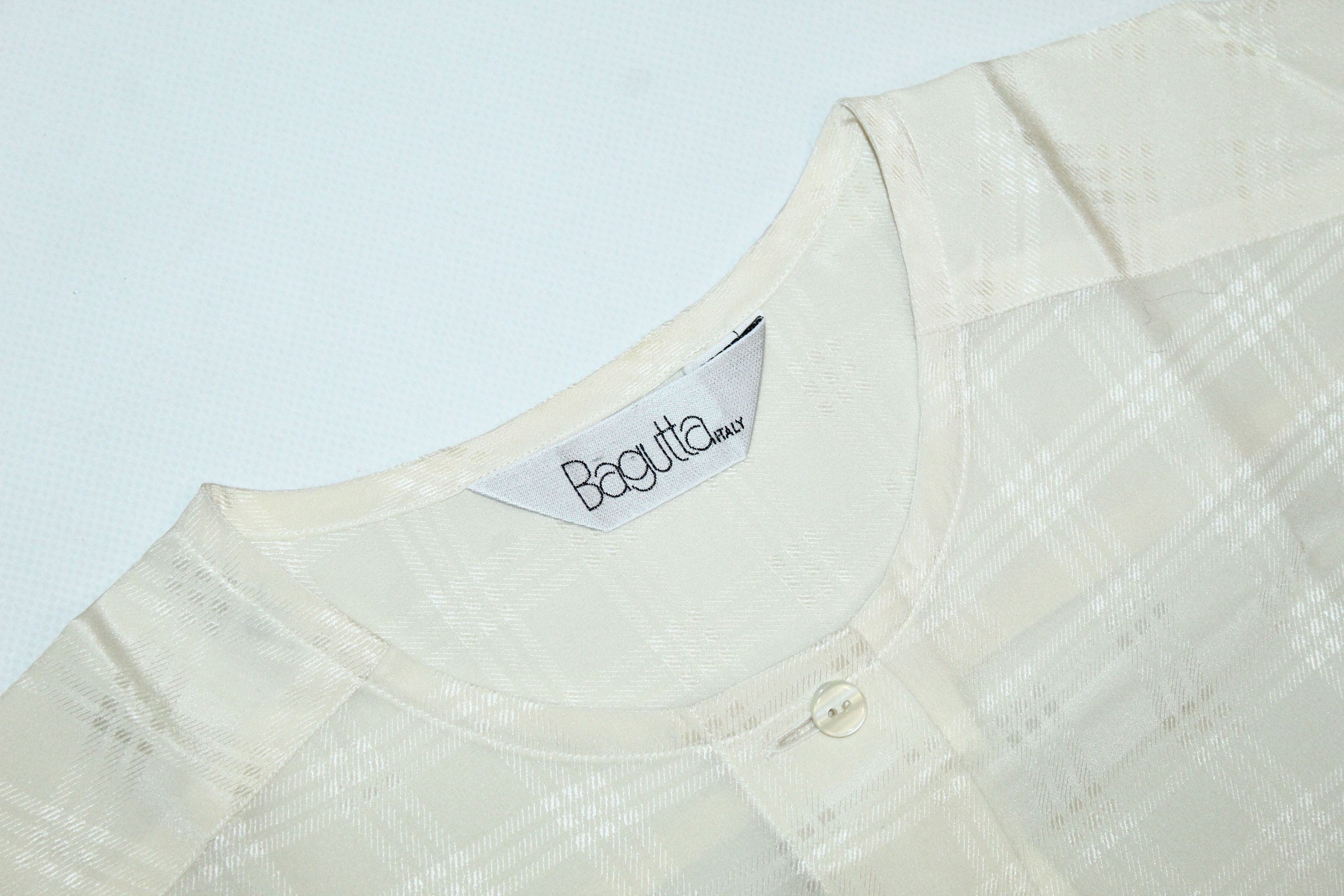 Furla Bagutta Italy Ivory Checkered Drop neck Silk Blouse Size L / US 10 / IT 46 - 2 Thumbnail