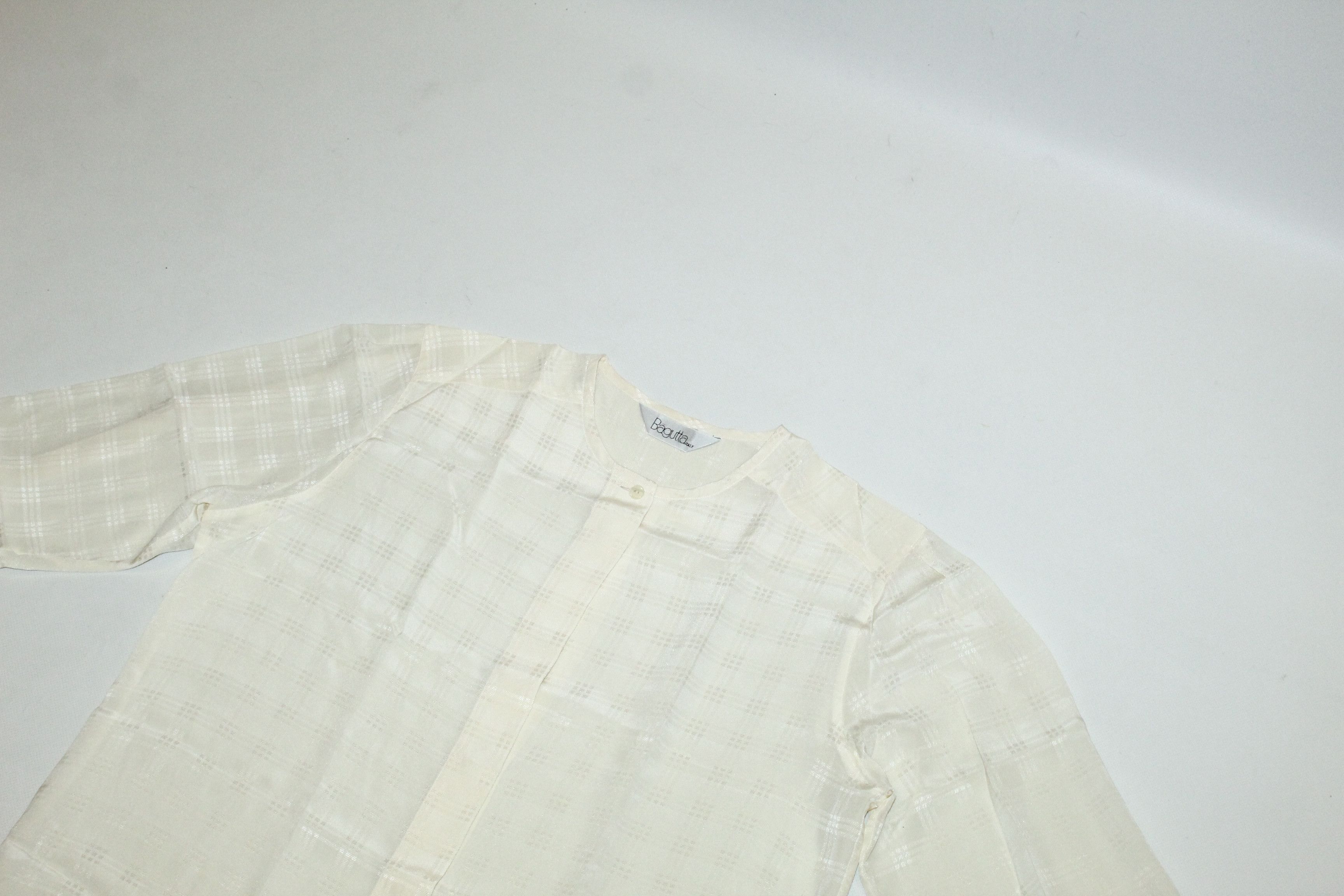 Furla Bagutta Italy Ivory Checkered Drop neck Silk Blouse Size L / US 10 / IT 46 - 6 Thumbnail