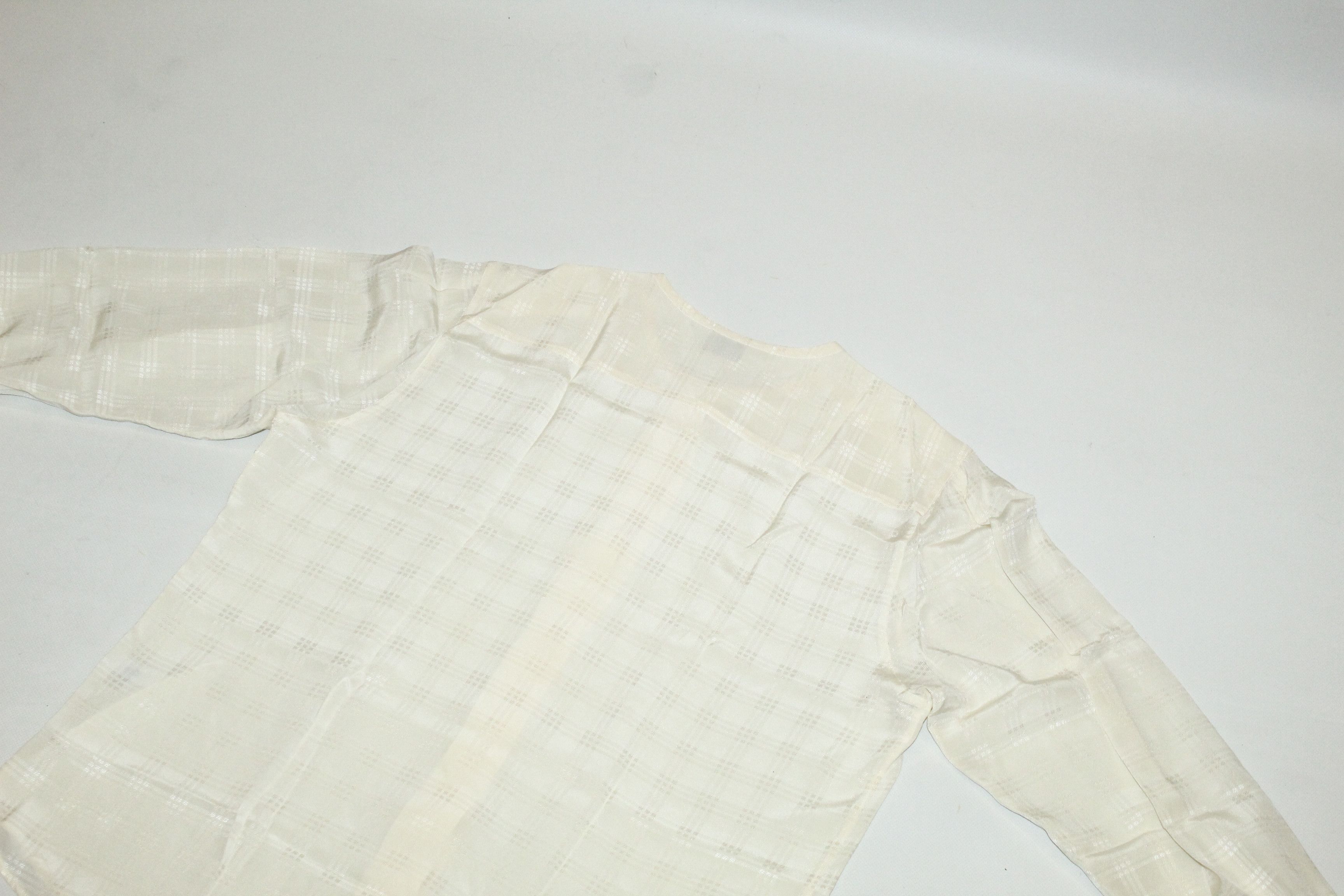 Furla Bagutta Italy Ivory Checkered Drop neck Silk Blouse Size L / US 10 / IT 46 - 12 Thumbnail