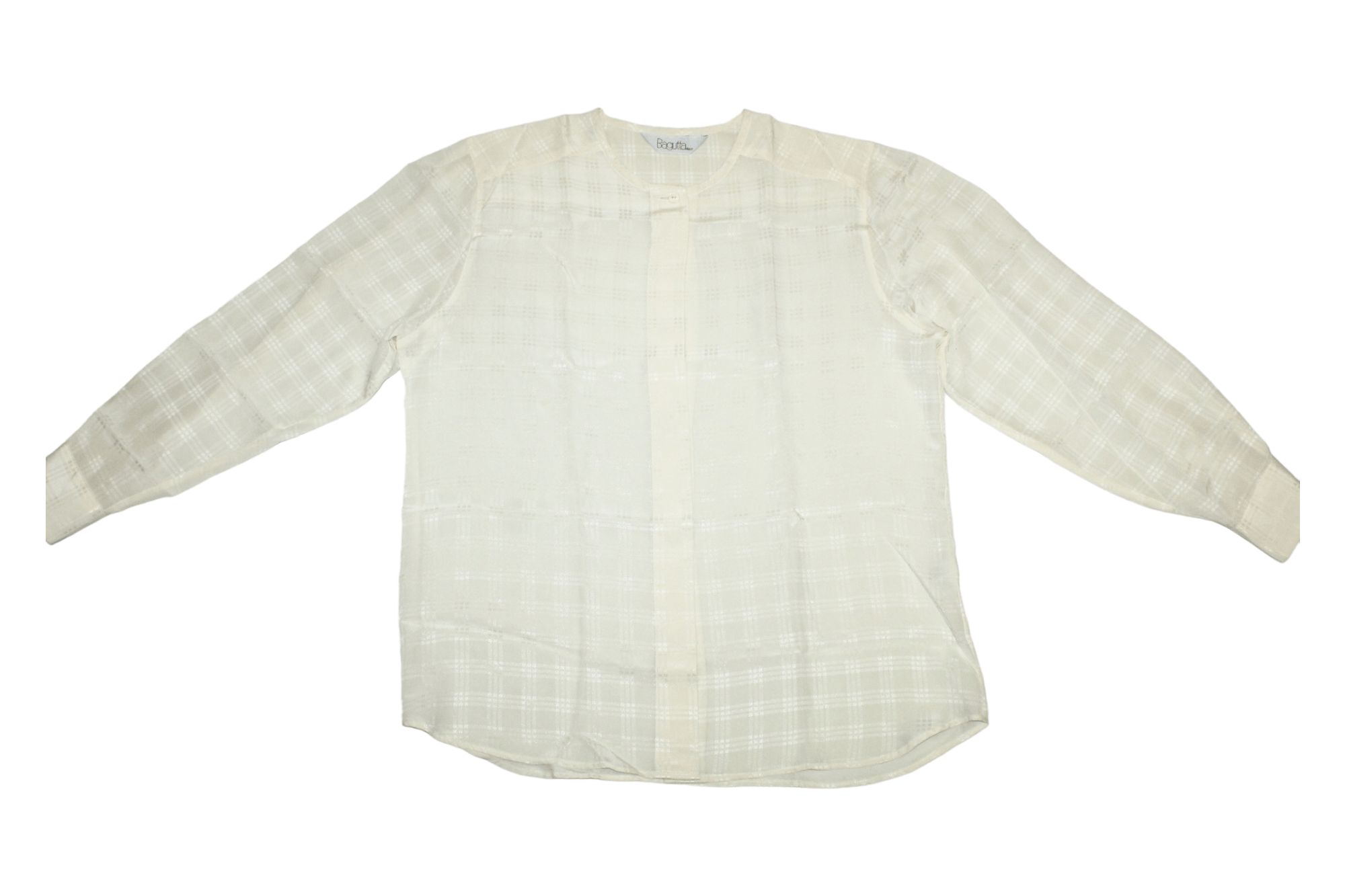 Furla Bagutta Italy Ivory Checkered Drop neck Silk Blouse Size L / US 10 / IT 46 - 4 Thumbnail