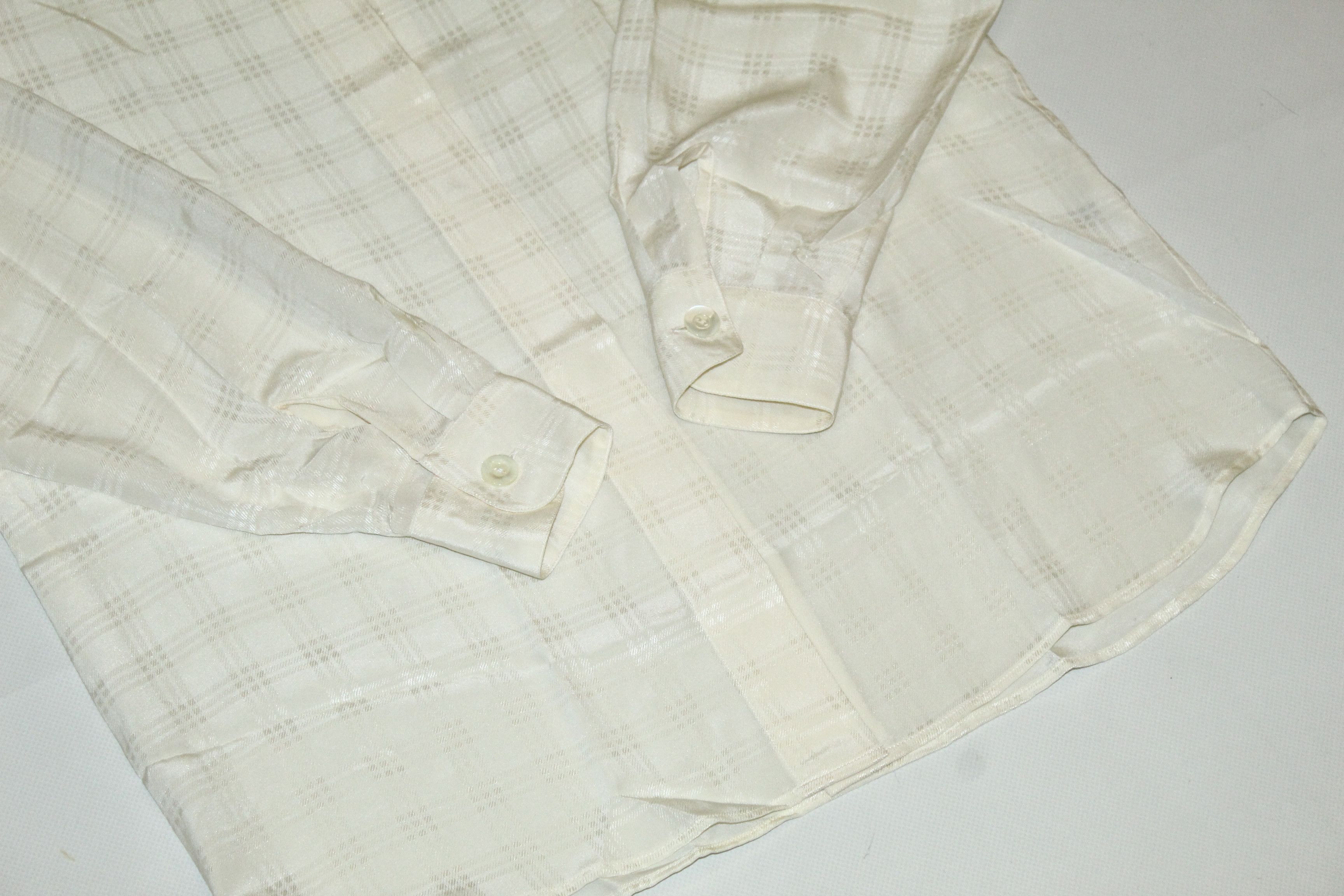Furla Bagutta Italy Ivory Checkered Drop neck Silk Blouse Size L / US 10 / IT 46 - 7 Thumbnail