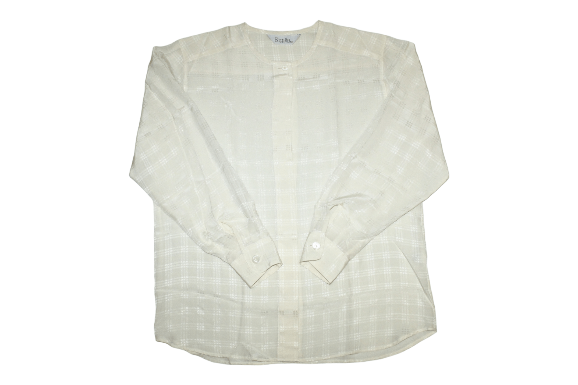 Furla Bagutta Italy Ivory Checkered Drop neck Silk Blouse Size L / US 10 / IT 46 - 1 Thumbnail