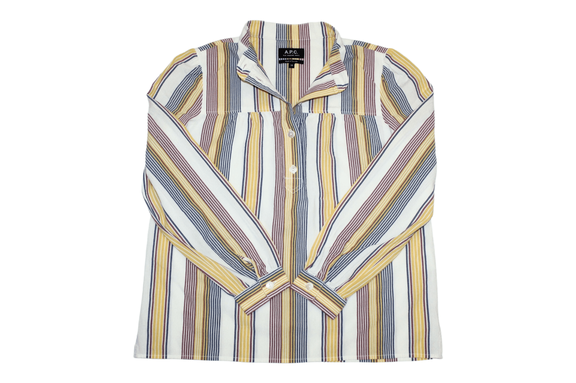 A.P.C. A.P.C. Coloured Stripes Washed Linen Korean neck Shirt Size S / US 4 / IT 40 - 1 Thumbnail