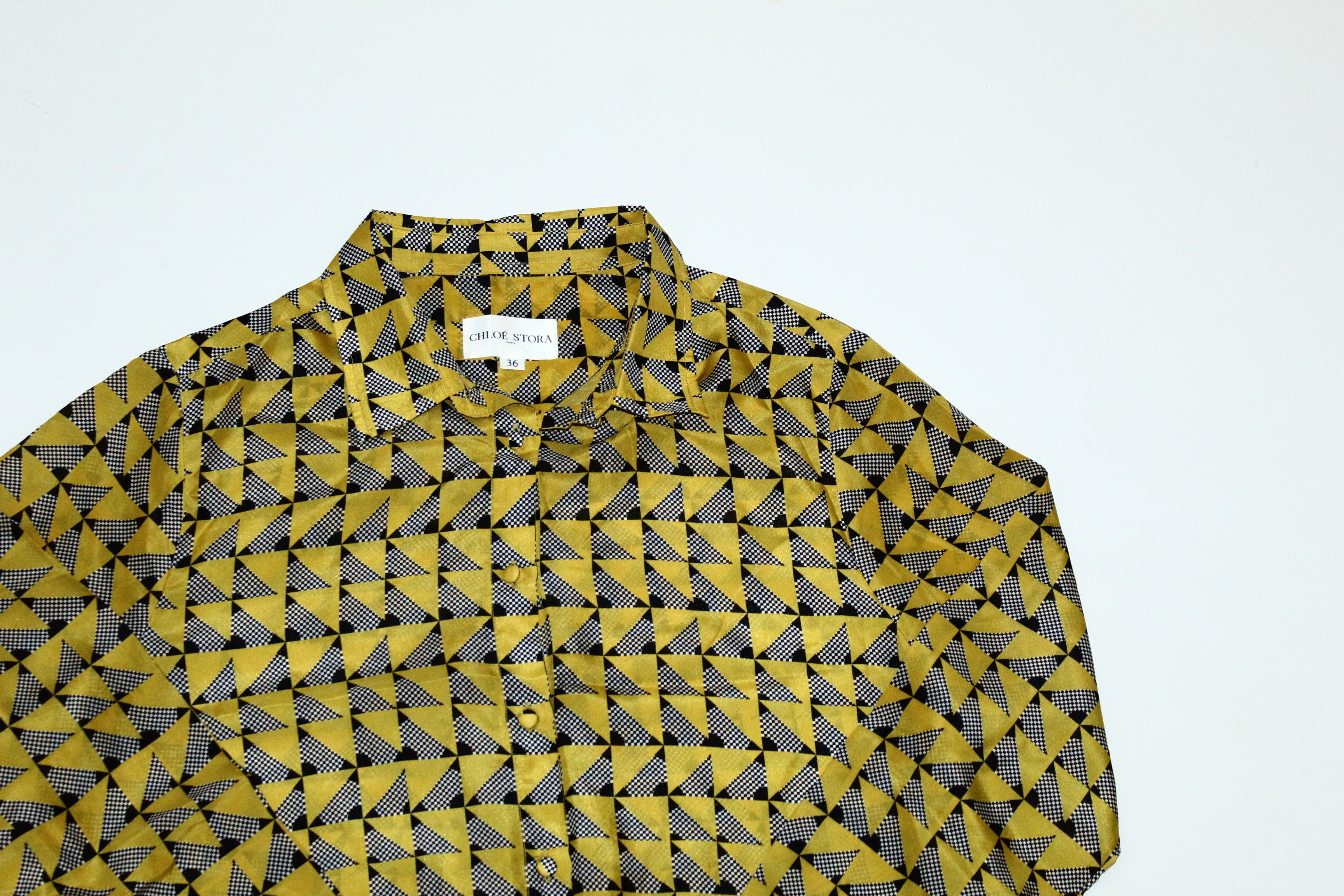 Designer Chloe Stora Paris Chiva Print Silk Button Down Blouse Size US XS / EU 42 / 0 - 9 Thumbnail