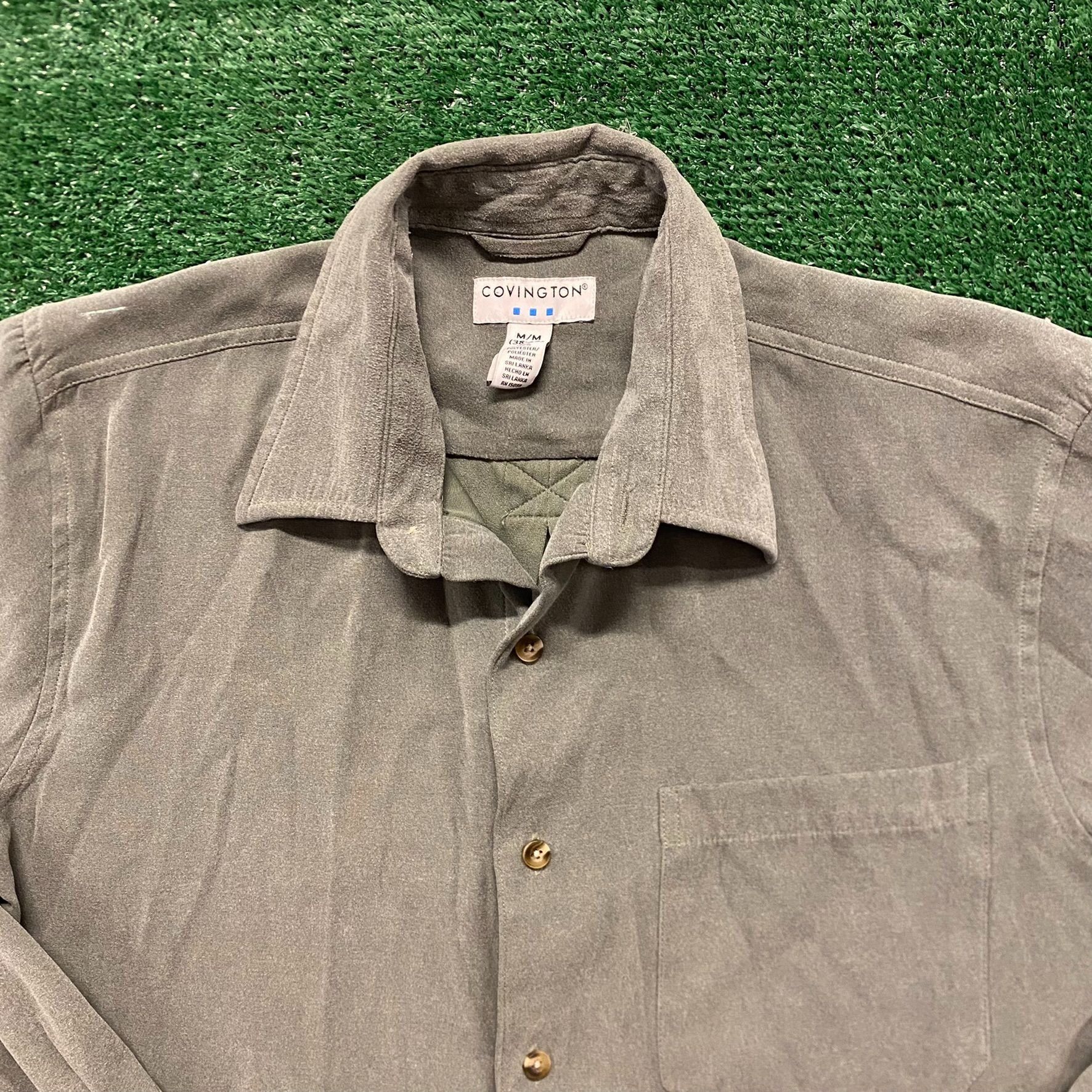 Covington Vintage Drab Olive Green Vegan Suede Shirt Jacket Shacket Size US M / EU 48-50 / 2 - 2 Thumbnail