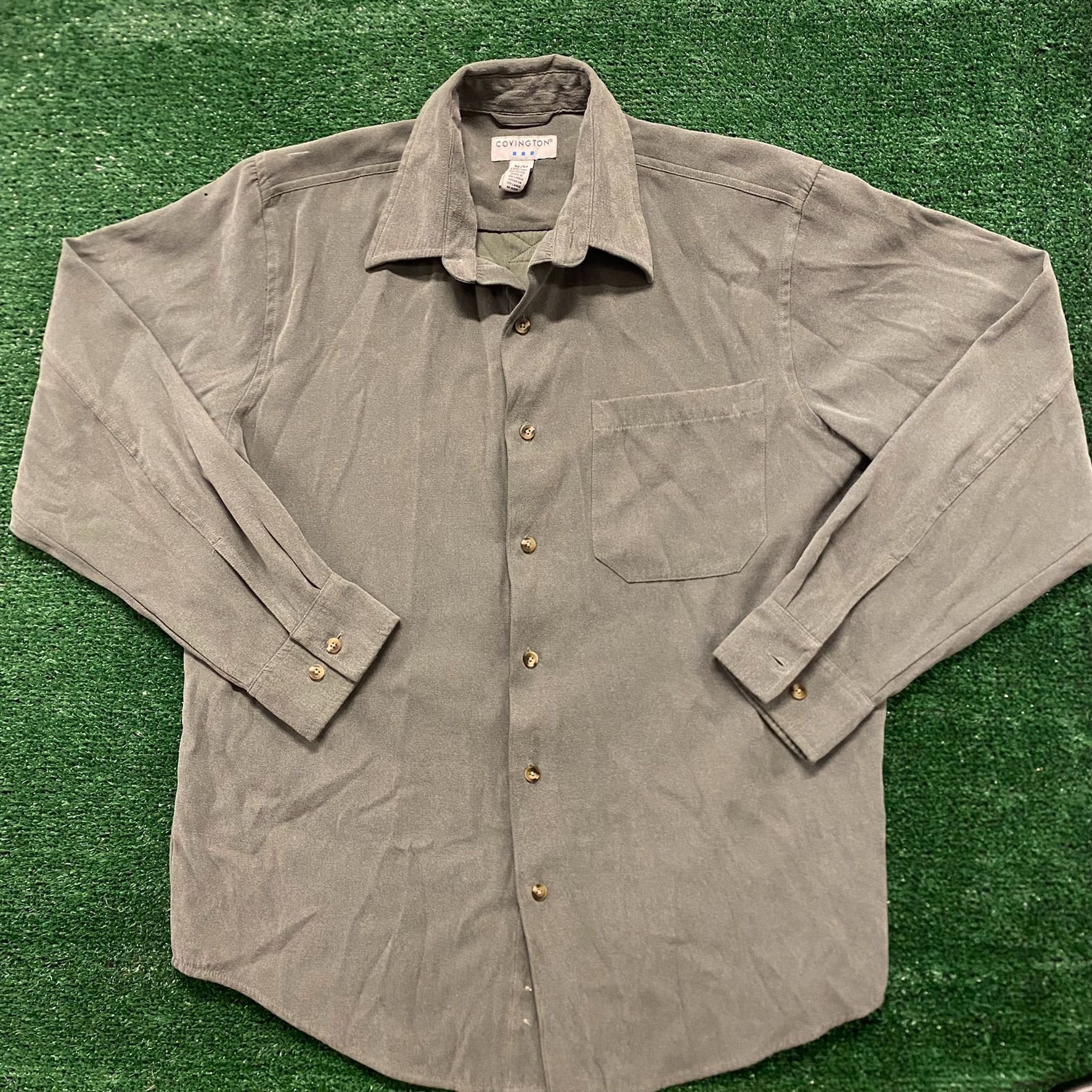 Covington Vintage Drab Olive Green Vegan Suede Shirt Jacket Shacket Size US M / EU 48-50 / 2 - 1 Thumbnail