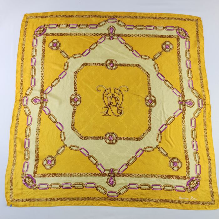 Écharpe Soie 100% Andrea Zanellato Vintage – 32x32 Pouces, Motif Multicolore Jaune
