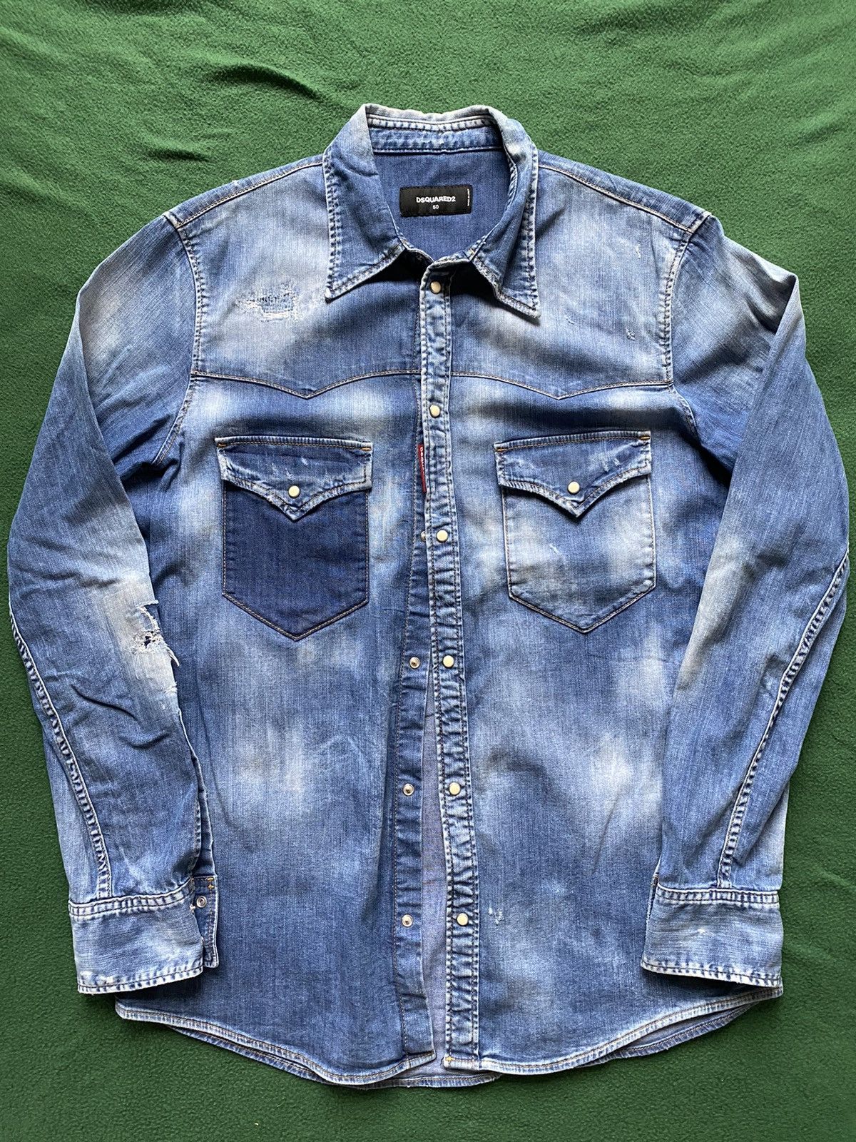 distressed blue denim shirt