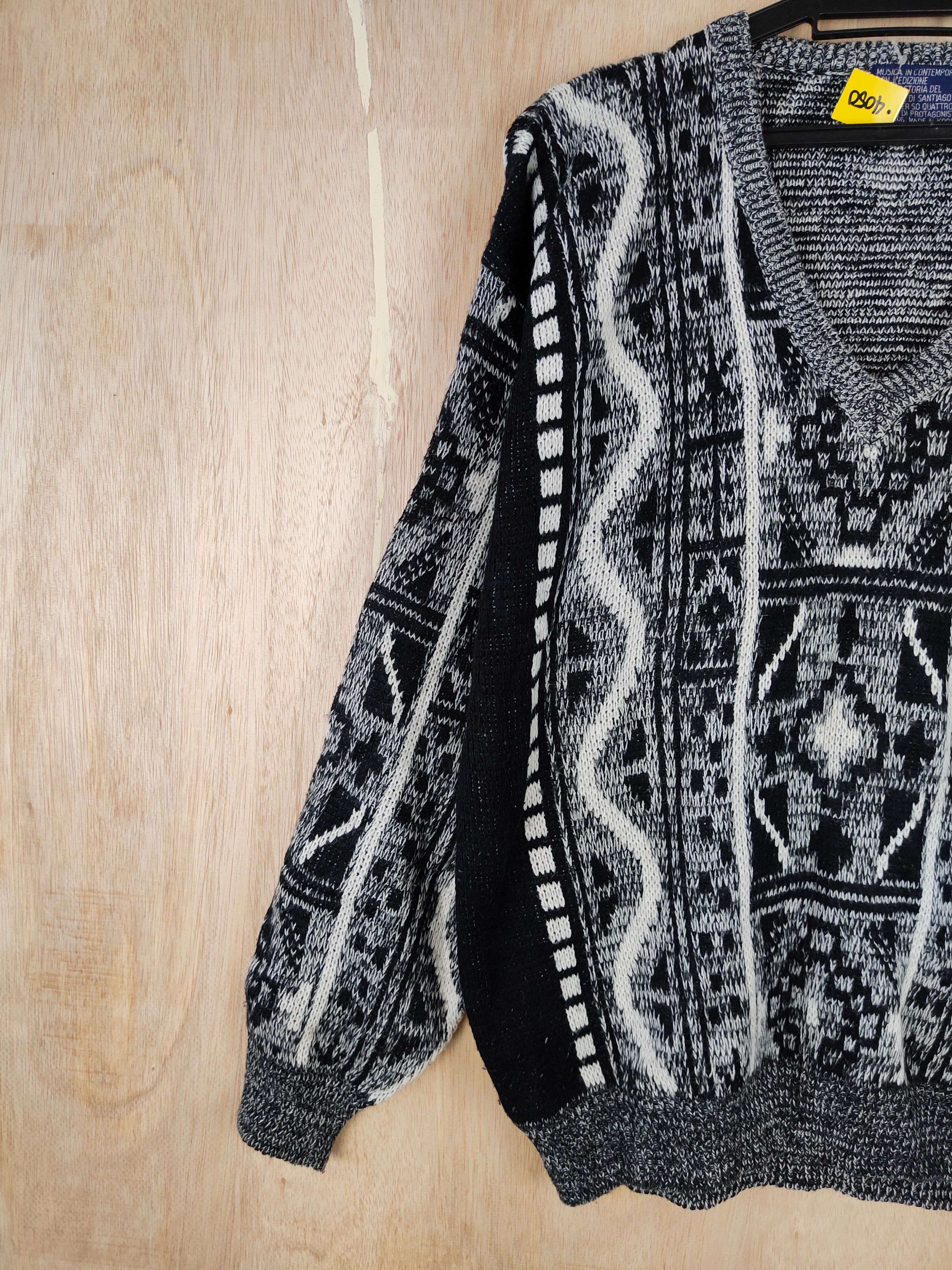 Japanese Brand Musica Black/Gray art streetwear Knitwear #4450 Size US L / EU 52-54 / 3 - 3 Thumbnail