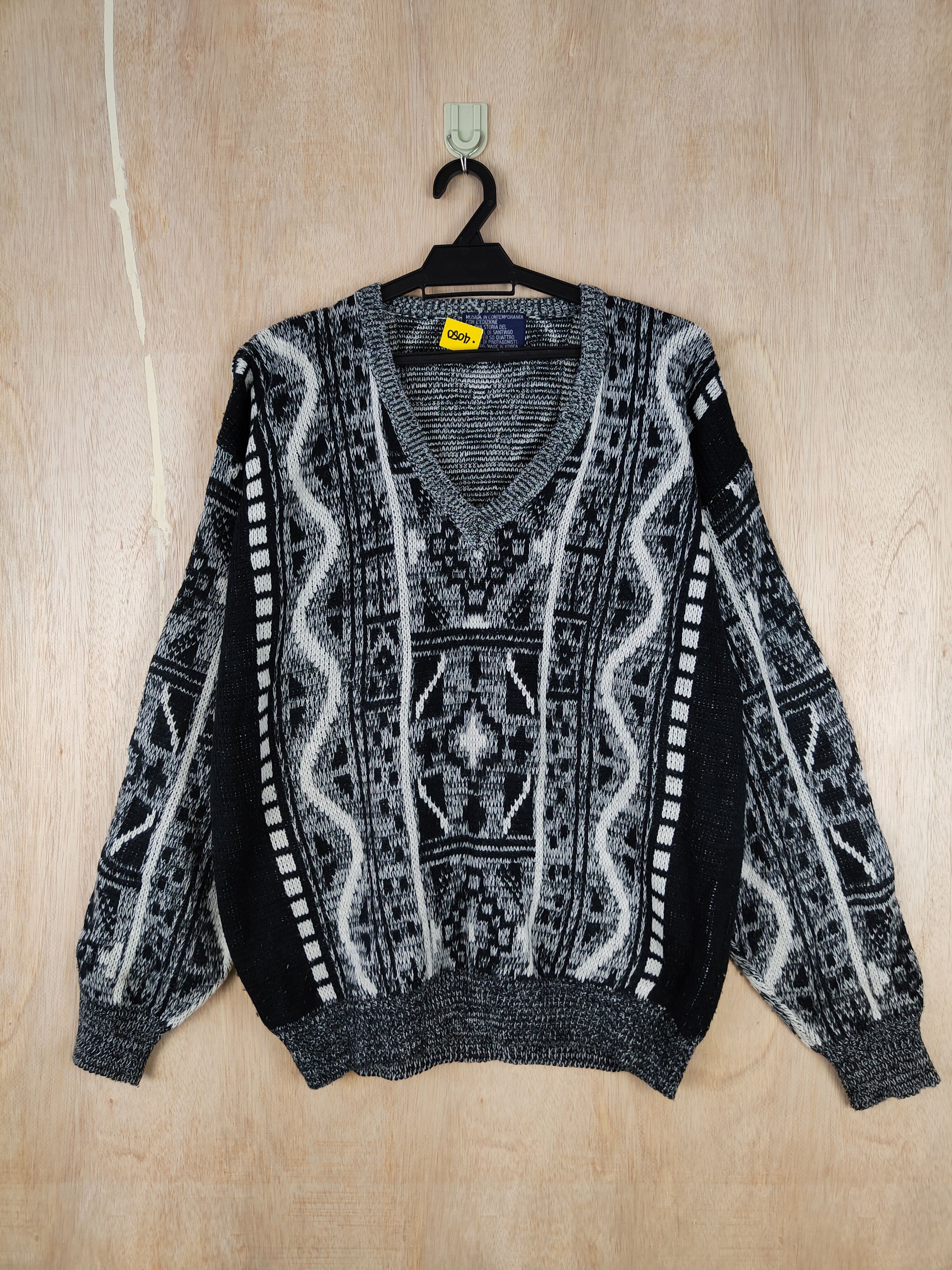 Japanese Brand Musica Black/Gray art streetwear Knitwear #4450 Size US L / EU 52-54 / 3 - 1 Thumbnail