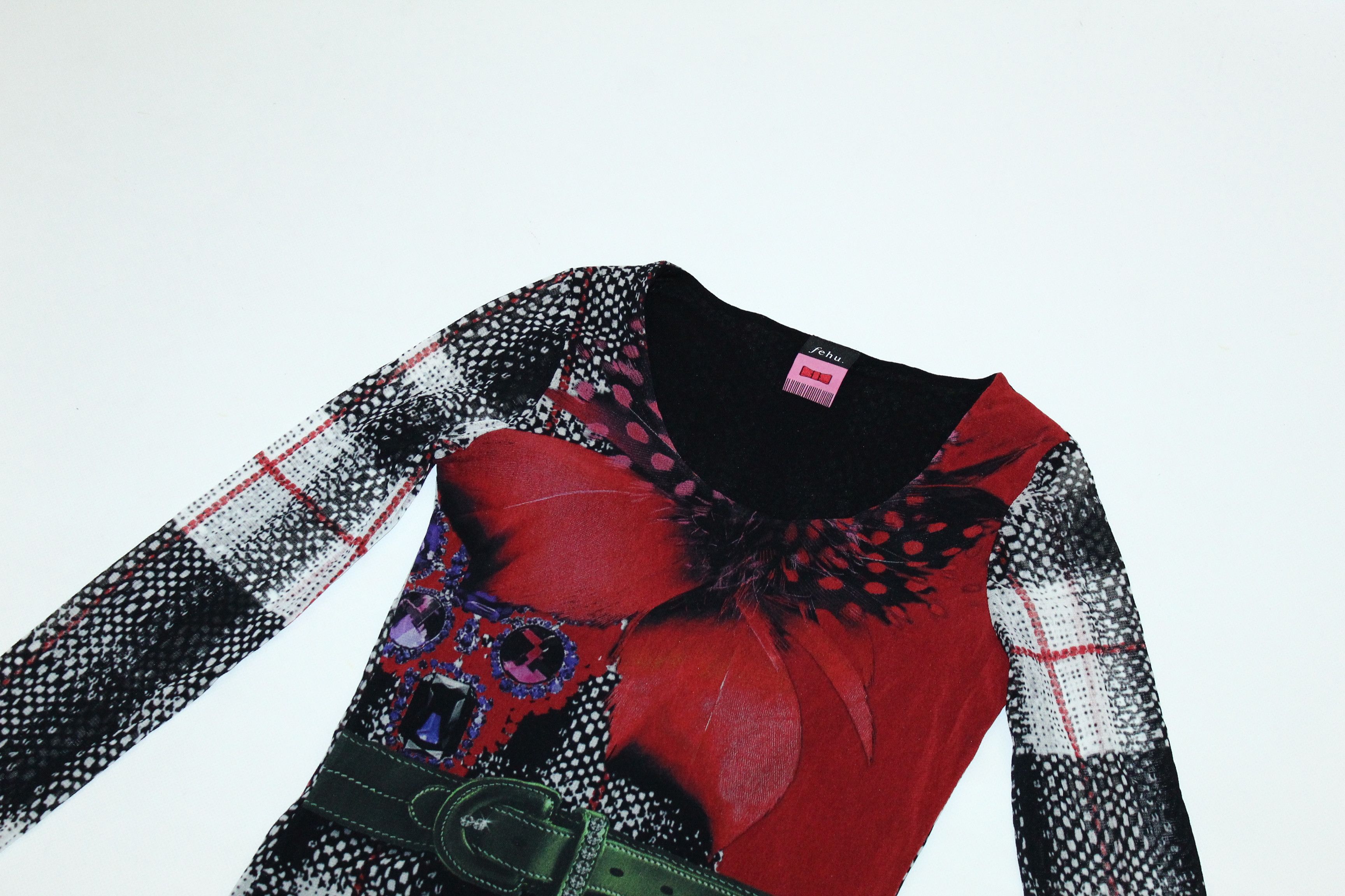 Other FEHU Italy Jean Paul Gaultier style All Over print Mesh Top Size XL / US 12-14 / IT 48-50 - 5 Thumbnail