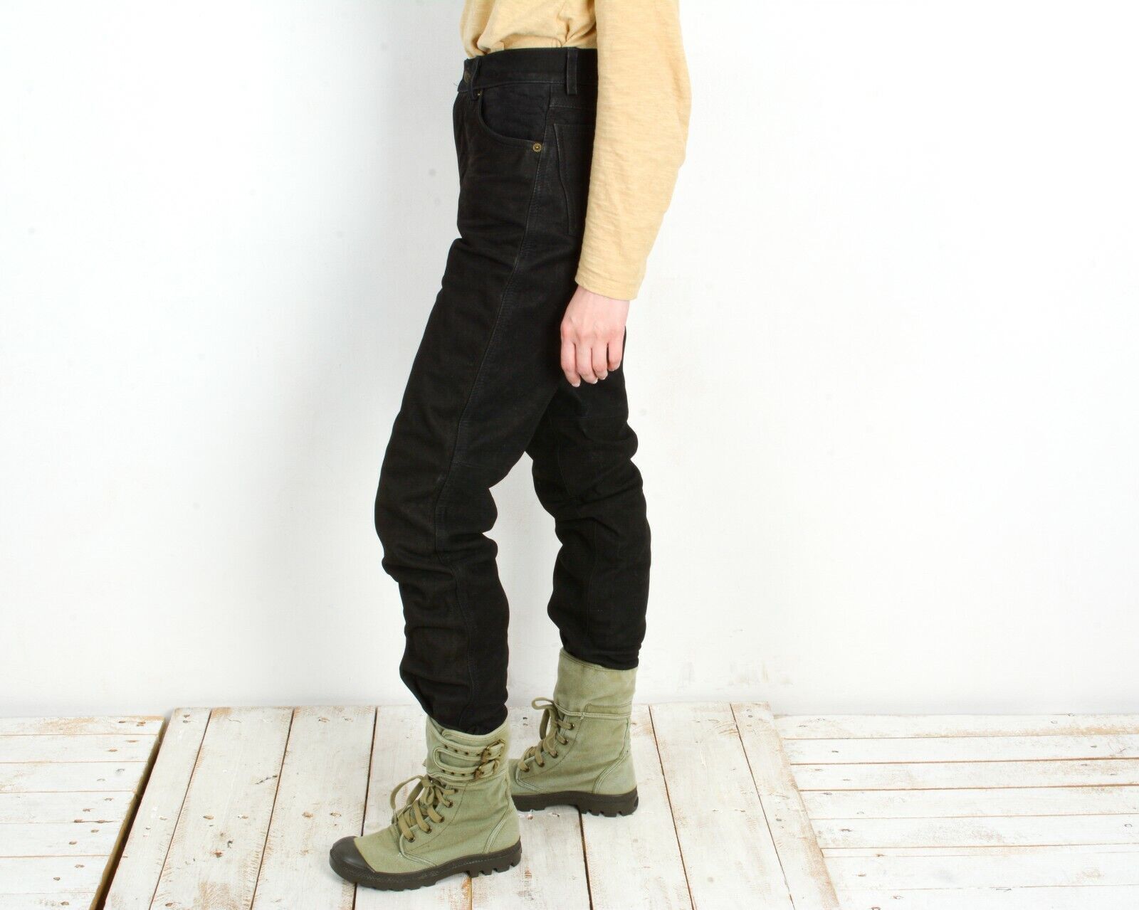 Other × Vintage W26 L35 Soft Leather Pants Black Pants Trousers Bottoms Size 26" / US 2 / IT 38 - 3 Thumbnail